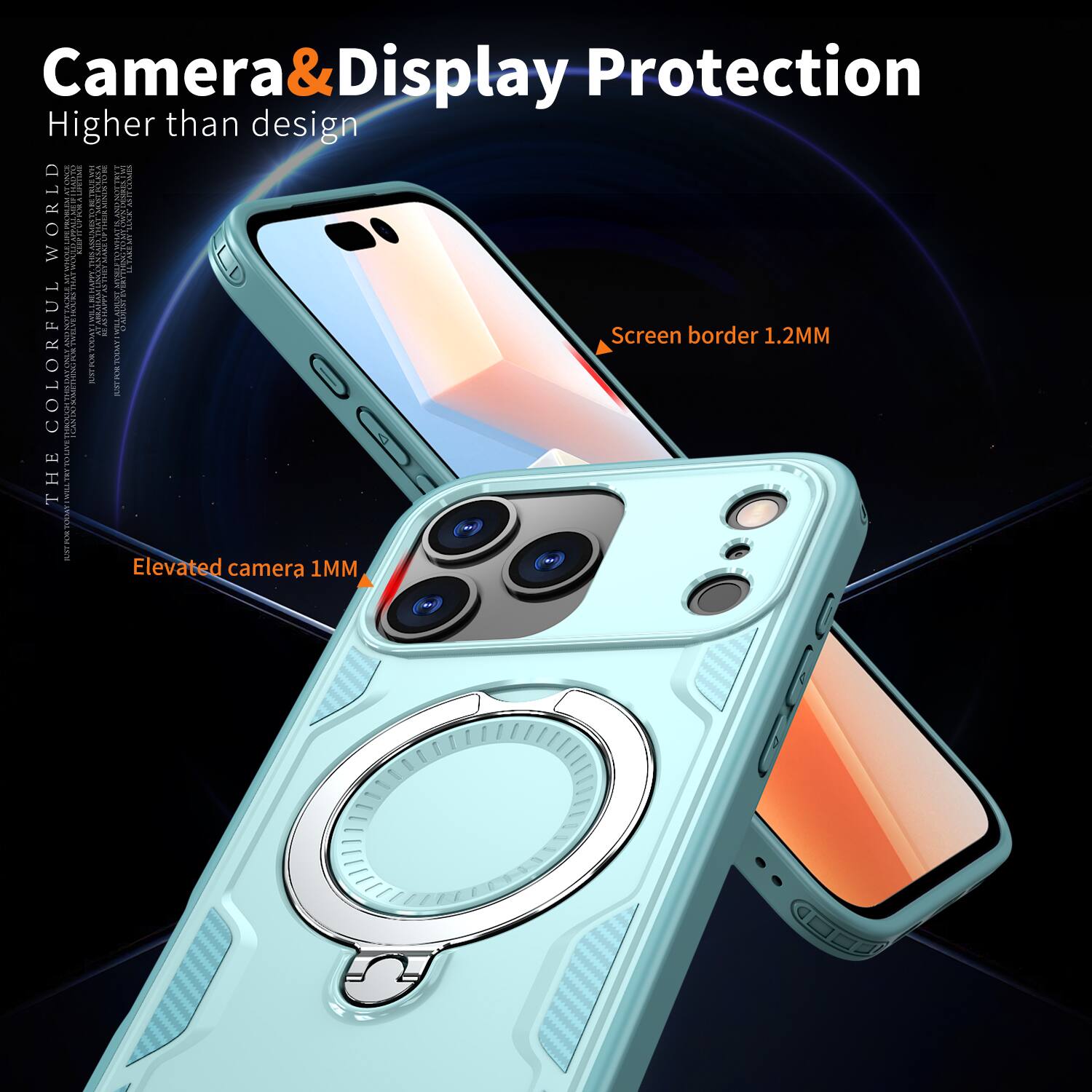 Camera & Display Protection  
Higher than design  

Screen border 1.2MM  
Elevated camera 1MM