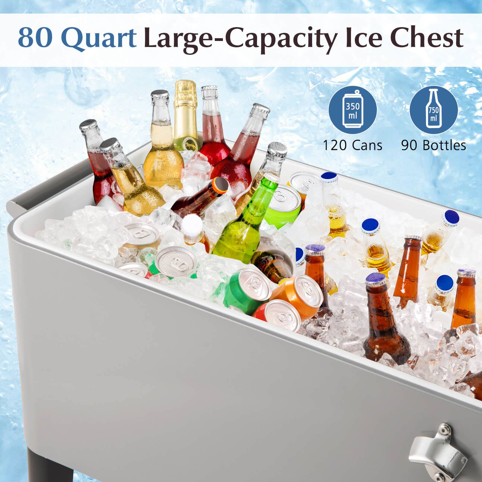 80 Quart Large-Capacity Ice Chest

350 ml
750 ml
120 Cans
90 Bottles