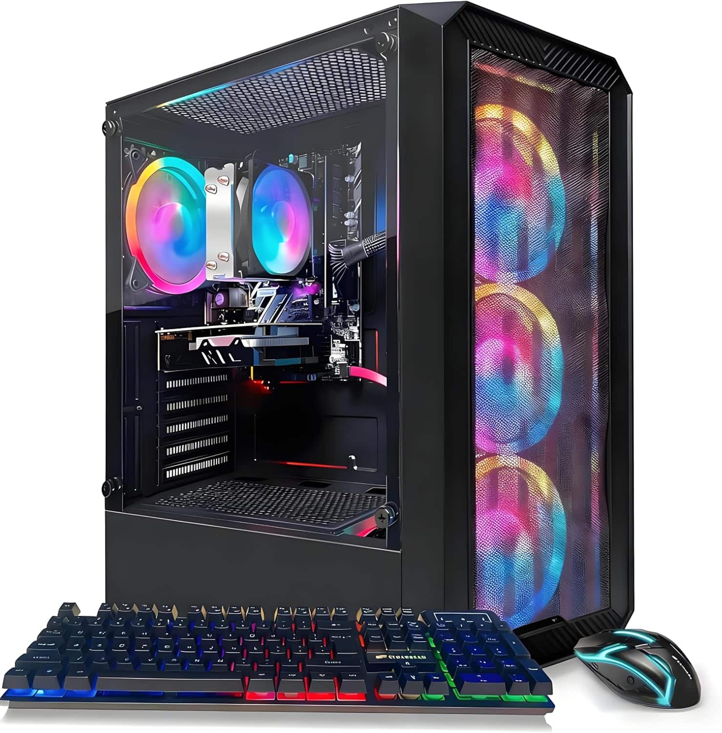 STGAubron - Gaming PC Computer Desktop, AMD Ryzen 3200G 3.6G, Radeon RX 590 8G, 16G DDR4, 512G SSD, WiFi 6, BT 5.0, Win11H - Black