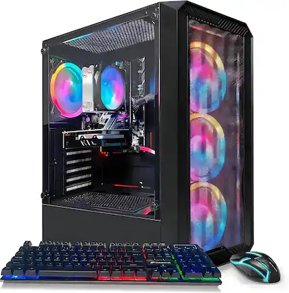 Front. STGAubron - STGAubron Gaming PC Computer Desktop, AMD Ryzen 3200G 3.6G, Radeon RX 590 8G, 16G DDR4, 512G SSD, WiFi 6, BT 5.0, Win11H - Black.
