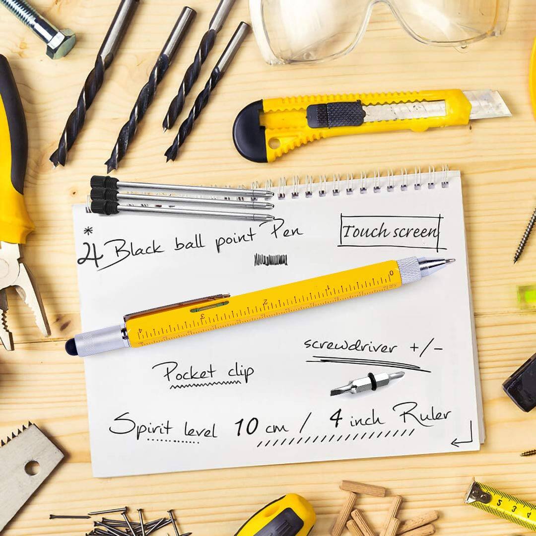 - 24 Black ball point Pen
- Touch screen Pen
- Pocket clip
- Spirit level
- 10 cm / 4 inch Ruler
- Screwdriver +/-
- Pocket clip