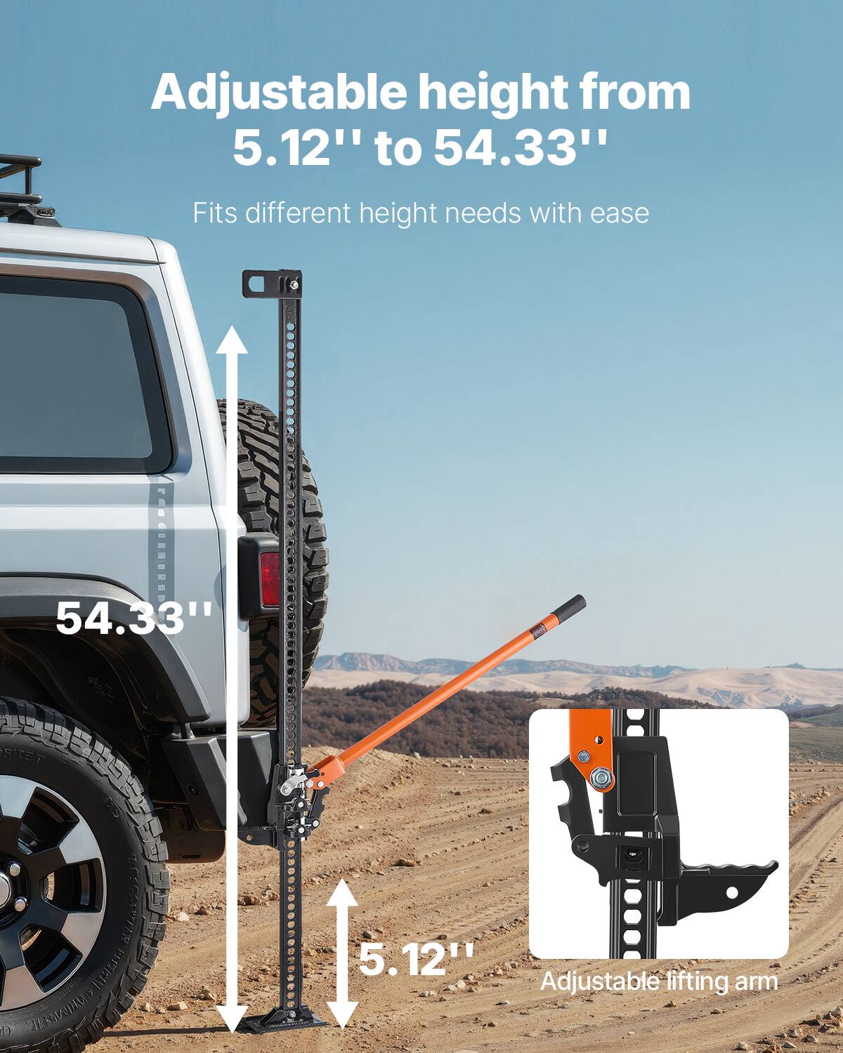 Adjustable height from 5.12" to 54.33"
Fits different height needs with ease

54.33"
5.12" Adjustable lifting arm
