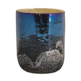 BreeBe - Irredescent Navy Glass Candle Holder - Blue, White