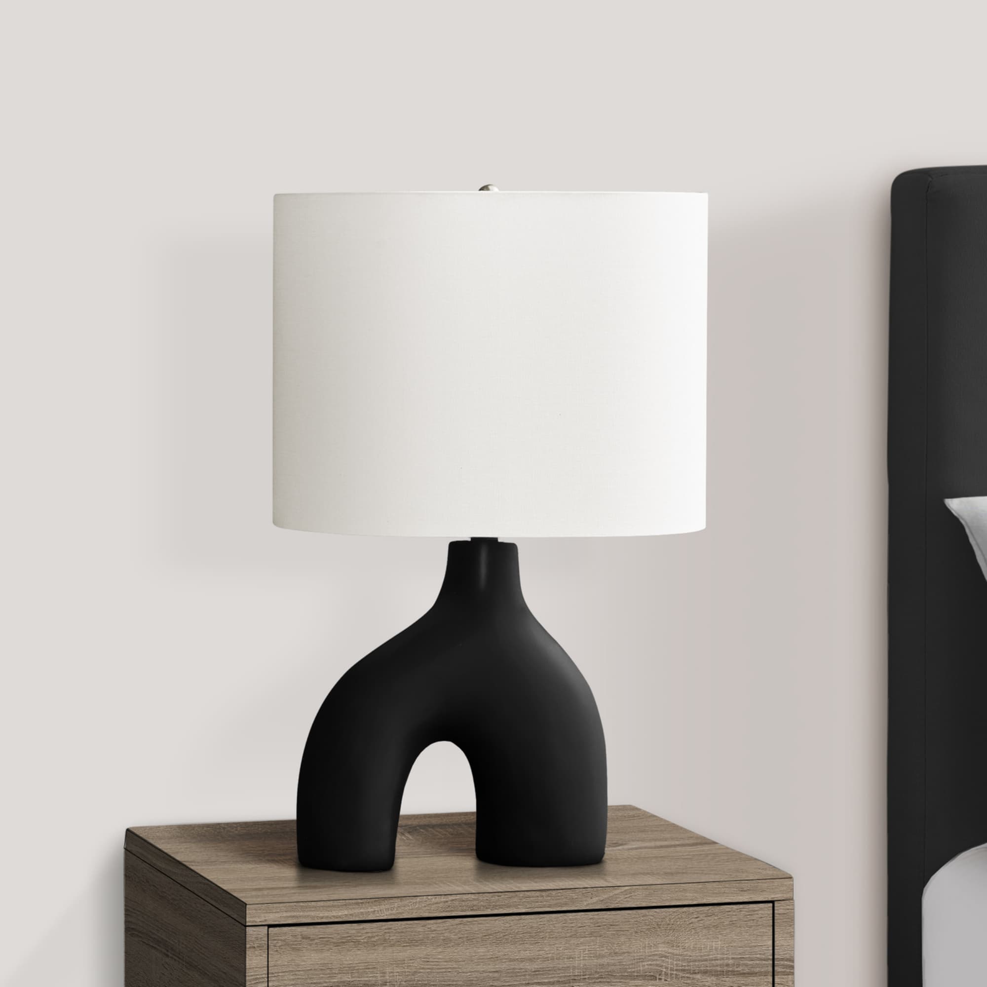 Angle. Luckbyte - 25 Inch Black Ceramic Table Lamp Ivory Cream Shade Contemporary Modern Lamp.