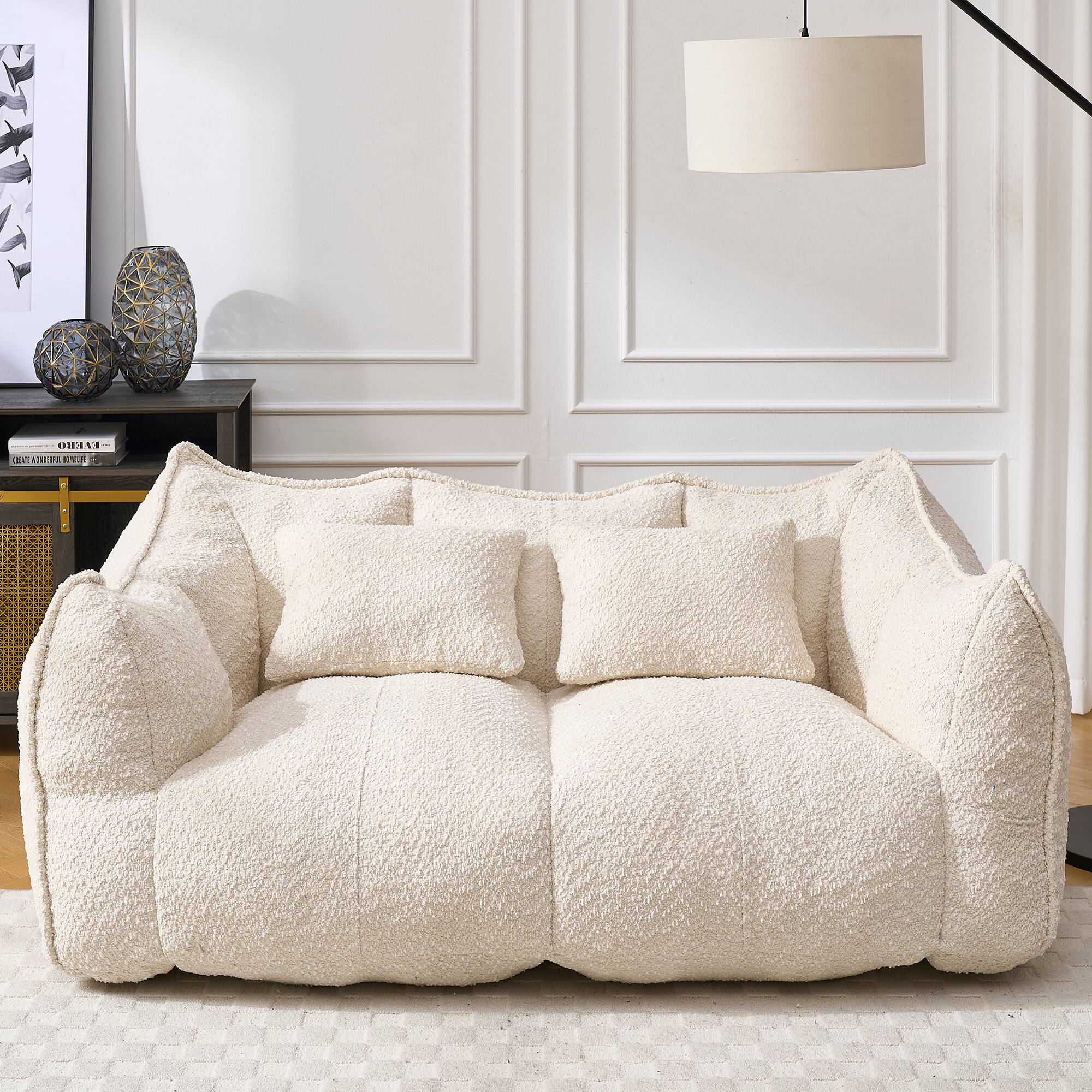 Angle. GOODSILO - Large Square Beanbag Chair with High Resilience Foam Core for Two Person Lounging and Relaxation - Beige.