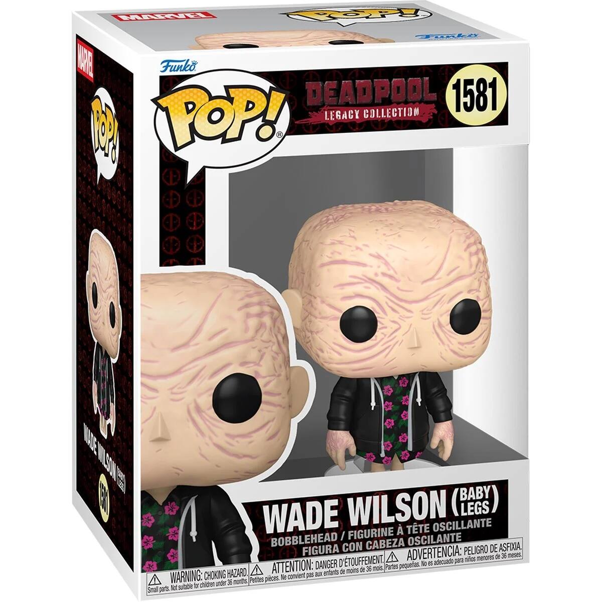 MARTT Fpy FRle MARE Funko DEADPOOL 1581 LEGACY COLLECTION P POP! D C A + MAE N SON E BABY WADE WILSON OSCILLANTE LEGS FIGURINE TTE BOBBLEHEAD I OSCILANTE FIGURA CON CABEZA PELIGRO DE ASFIXIA O ADVERTENCIA: niños menores de 36 meses ATTENTION: DANGER D'TOUFFEMENT. mois. Partes pequeñas. No es adecuado para menores de 36 CHOKING HAZARD. convient s au enfants WARNING: under 36 months Petites pièces. So sutabile i chidren Smal parts