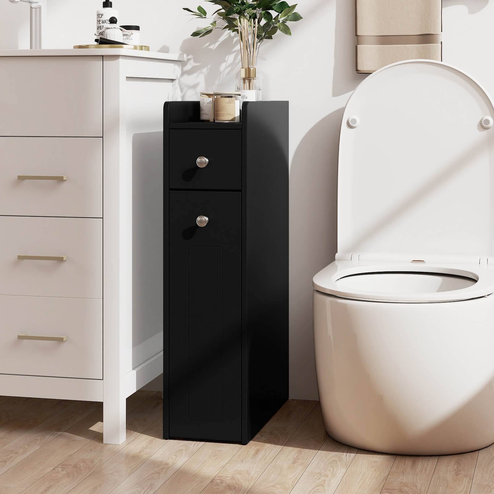 Alt View 3. Costway - Costway Small Bathroom Storage Cabinet 4-Tier Narrow Toilet Side Storage Cabinet - Black.