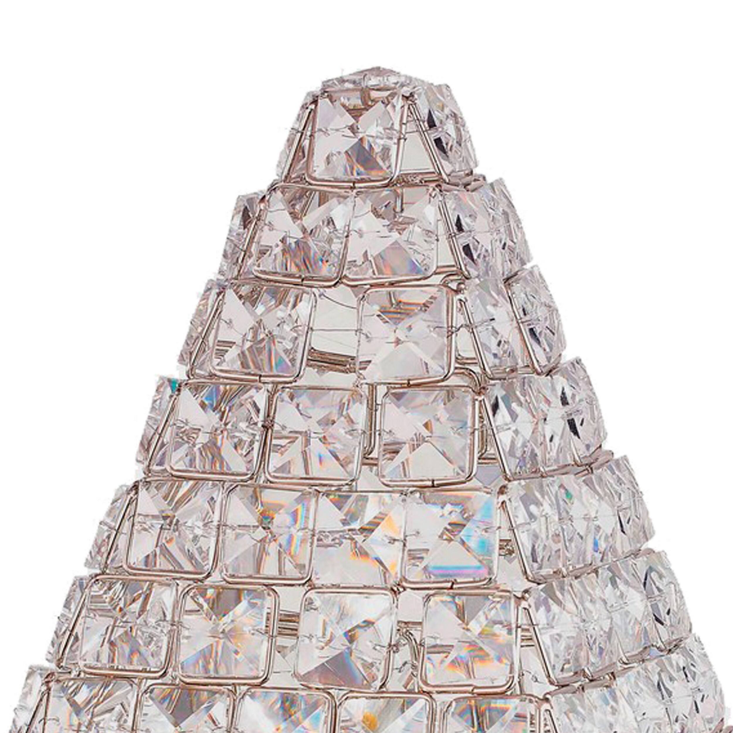 Left. Manhattan Lane - 14 Inch Table Lamp, Crystal Pyramid Shaped Frame, Stone Studded - Nickel.