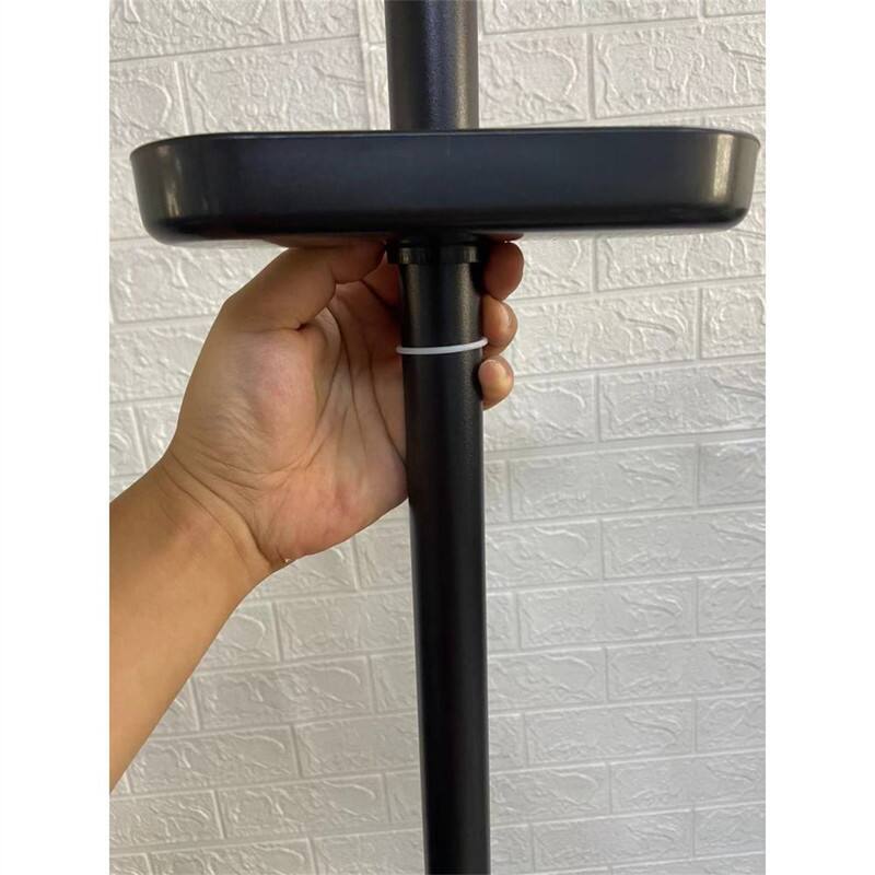 Alt View 4. ALEXOUN - Adjustable Laundry Pole Drying Coat Rack - DIY Floor-to-Ceiling Tension Rod with Trays, Indoor/Balcony Coat & Storage - Black.