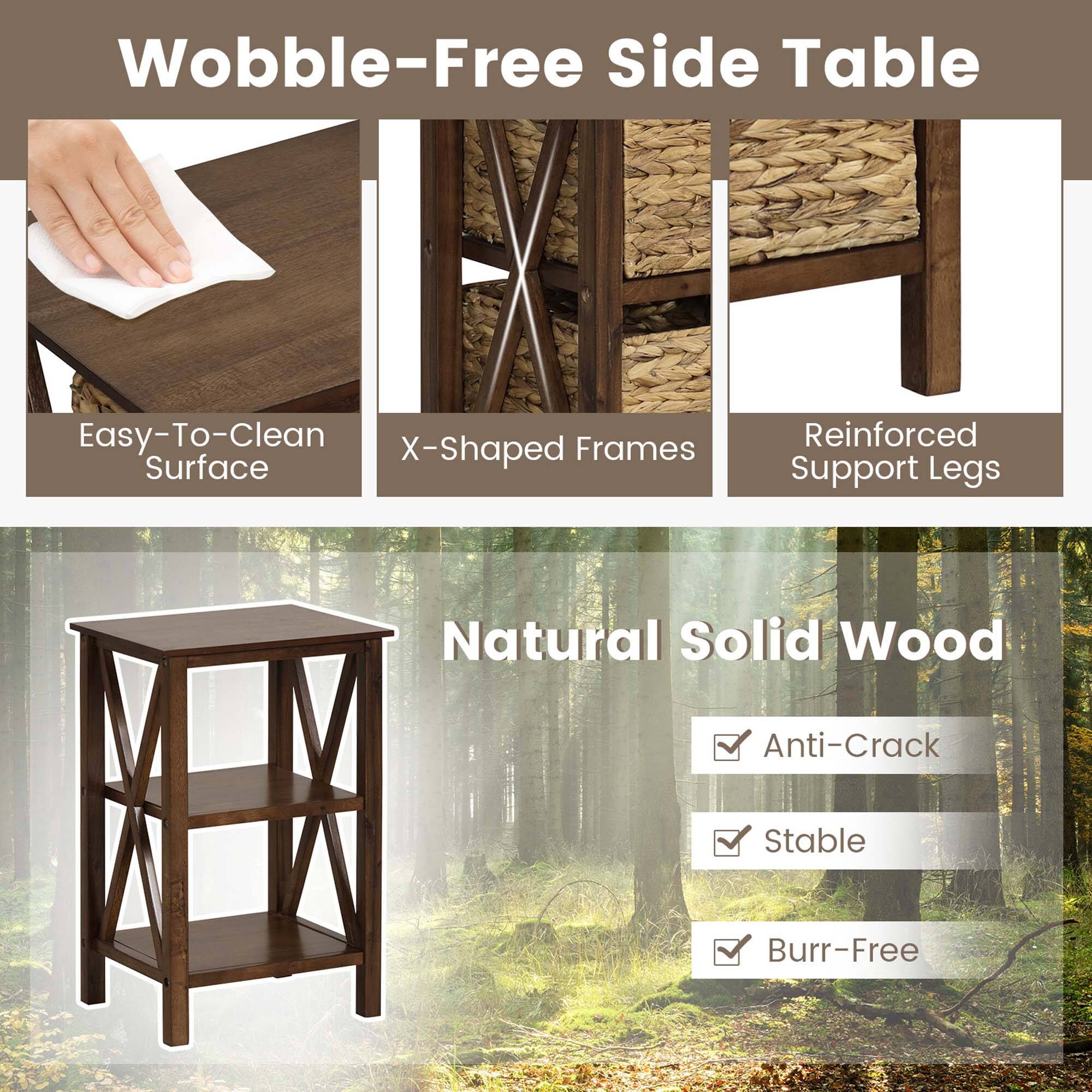 Wobble-Free Side Table Easy-To-Clean X-Shaped Frames Surface Reinforced Support Legs Natural Solid Wood Anti-Crack Stable Burr-Free