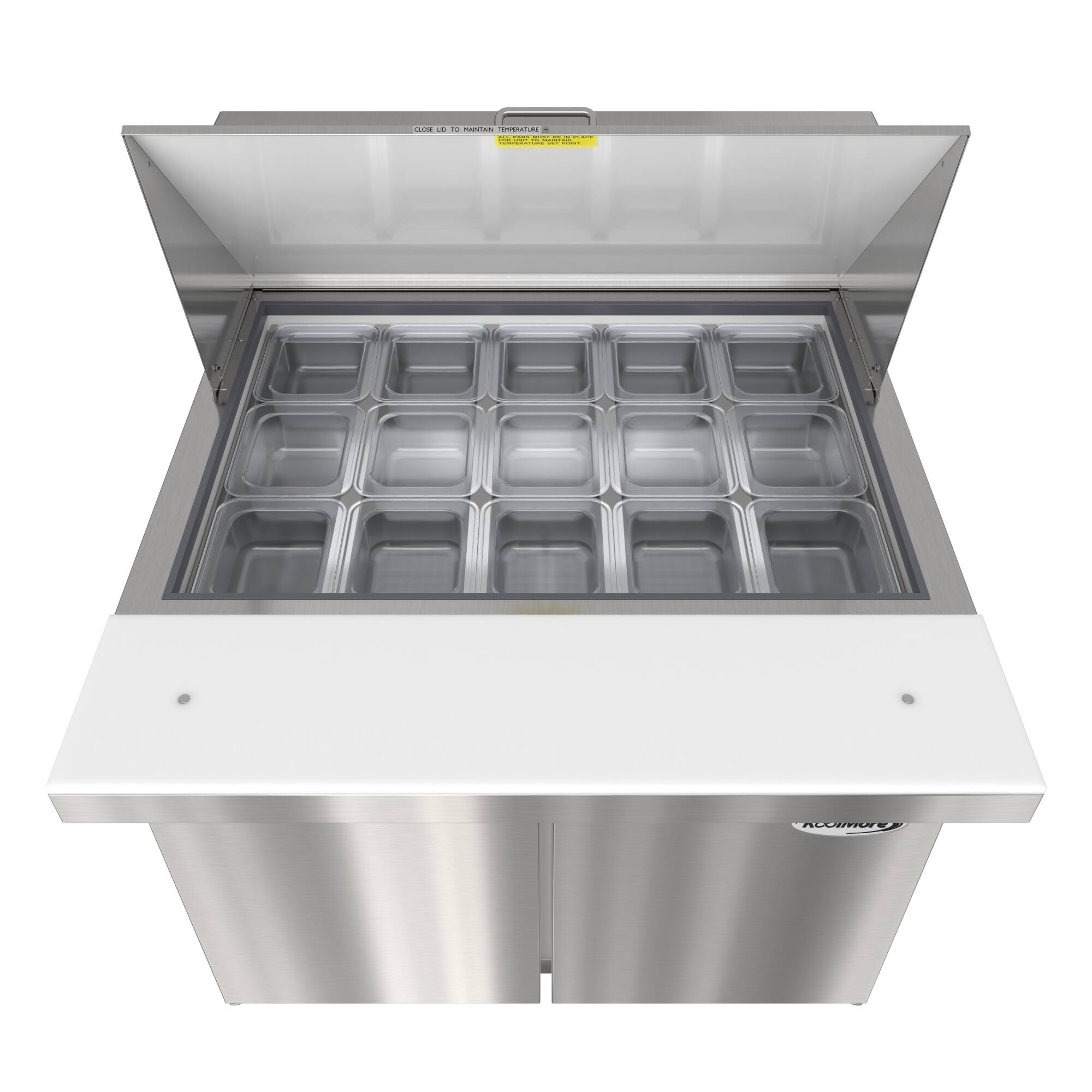 Alt View 3. Koolmore - 36 in. Commercial 2-Door Refrigerated Mega Salad and Sandwich Prep Table, 15 Pan Capacity and 11 Cu. Ft. of Storage - Stainless steel.