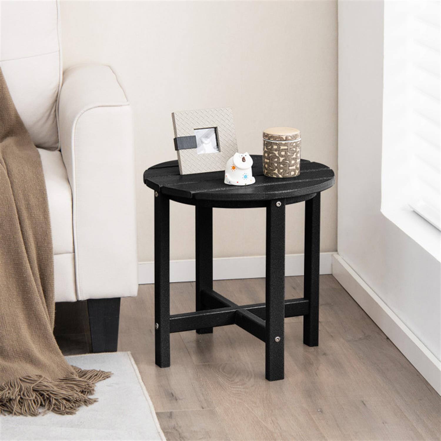 Alt View 2. Pefilos - 18" Round Weather-Resistant Adirondack Outdoor Side Table Set of 2, Small Outside End Table for Garden Yard Patio,door - Black.