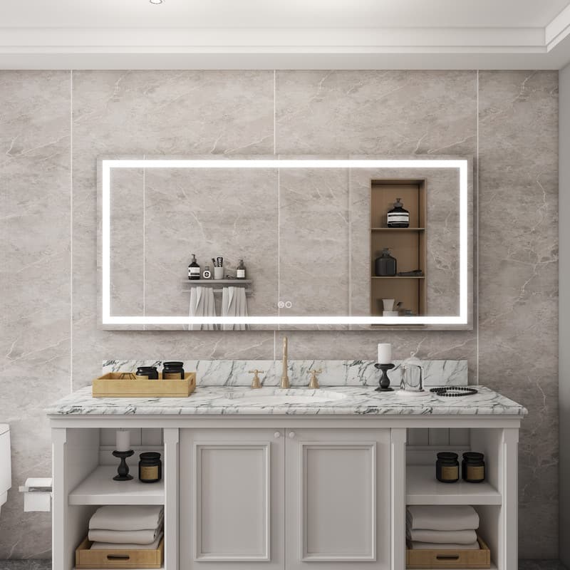 WELLFOR - 72 in W x36 in H Rectangular Frameless Anti-Fog LED Bathroom Vanity Mirror, Wall Mounted Mirror with Memory Function - Silver price history on PriceWatchPro