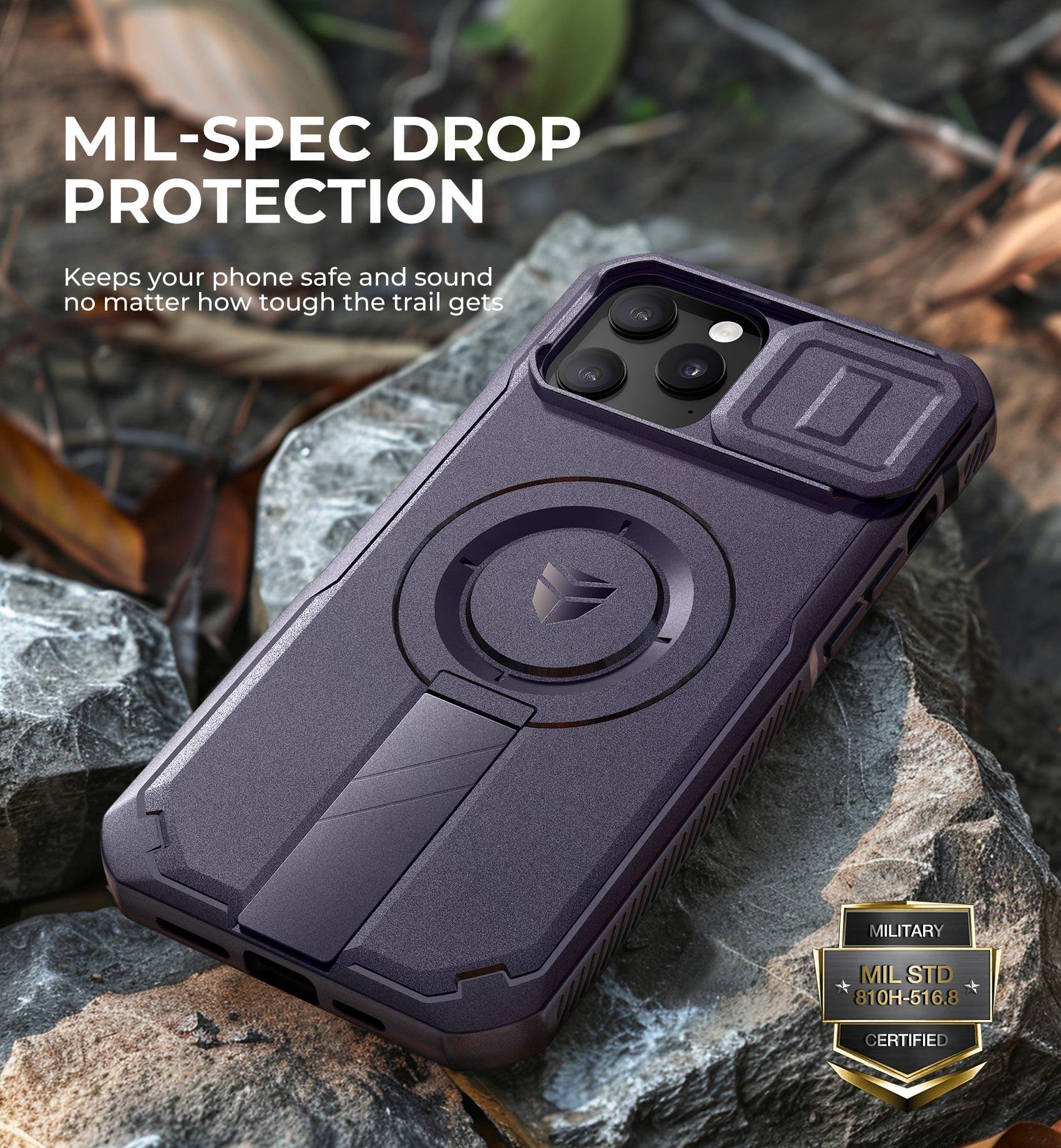 MIL-SPEC DROP PROTECTION  
Keeps your phone safe and sound no matter how tough the trail gets  

MILITARY  
MIL STD 810H-516.8 CERTIFIED