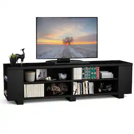 Hivvago - Modern Entertainment Center Wood Finish - Holds up to 60-inch TV - Black