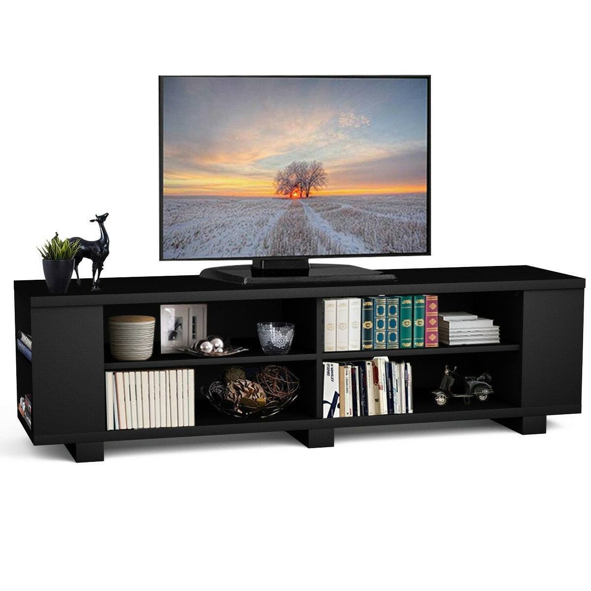 Front. Hivvago - Modern Entertainment Center in Black Wood Finish - Holds up to 60-inch TV - Black.