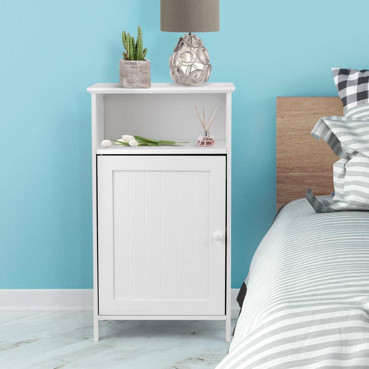 Alt View 4. Costway - Costway Bathroom Floor Storage Cabinet Side Table Adjustable Shelf Organize Freestanding - White.