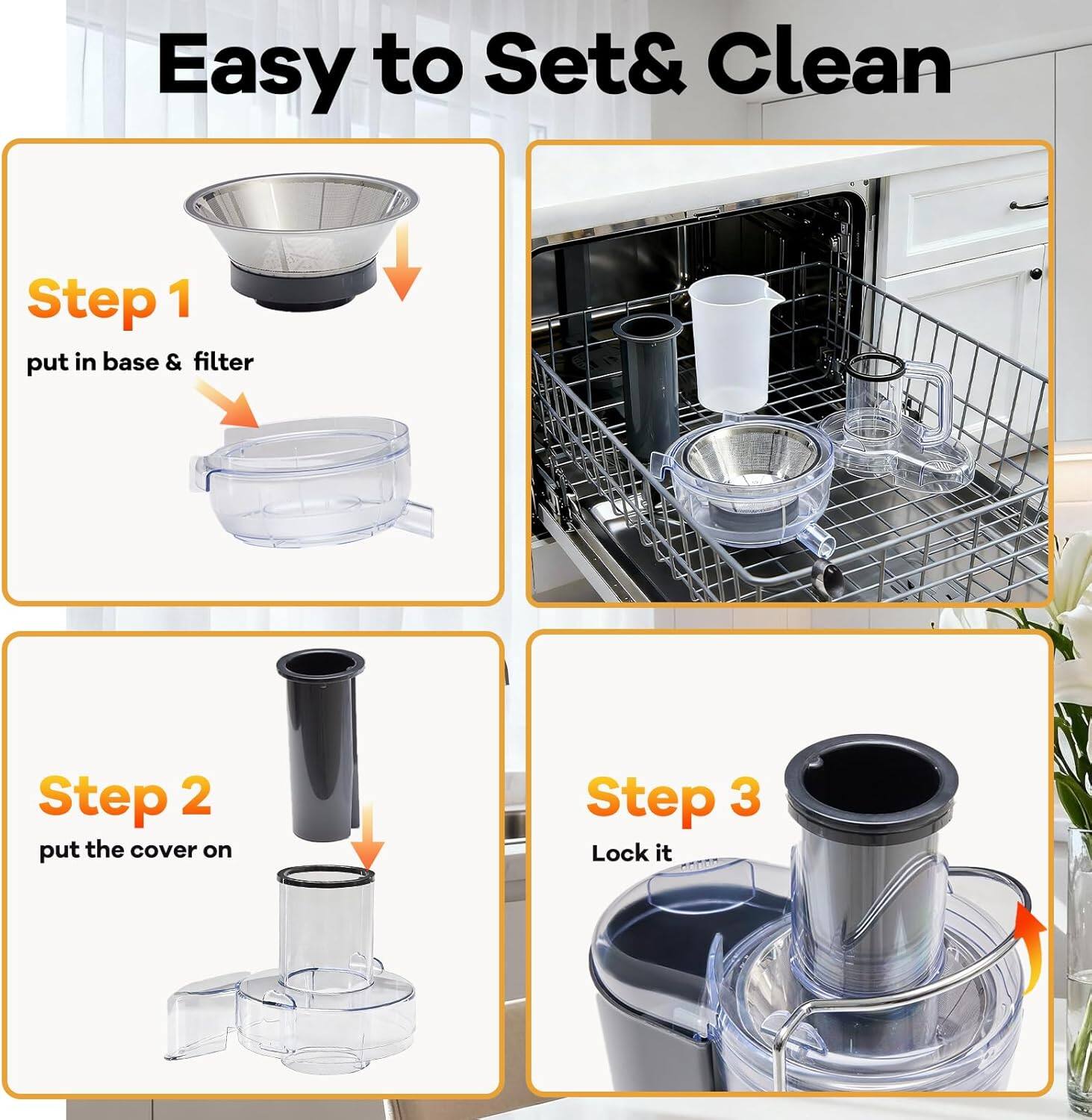 Easy to Set & Clean

Step 1  
put in base & filter

Step 2  
put the cover on

Step 3  
Lock it