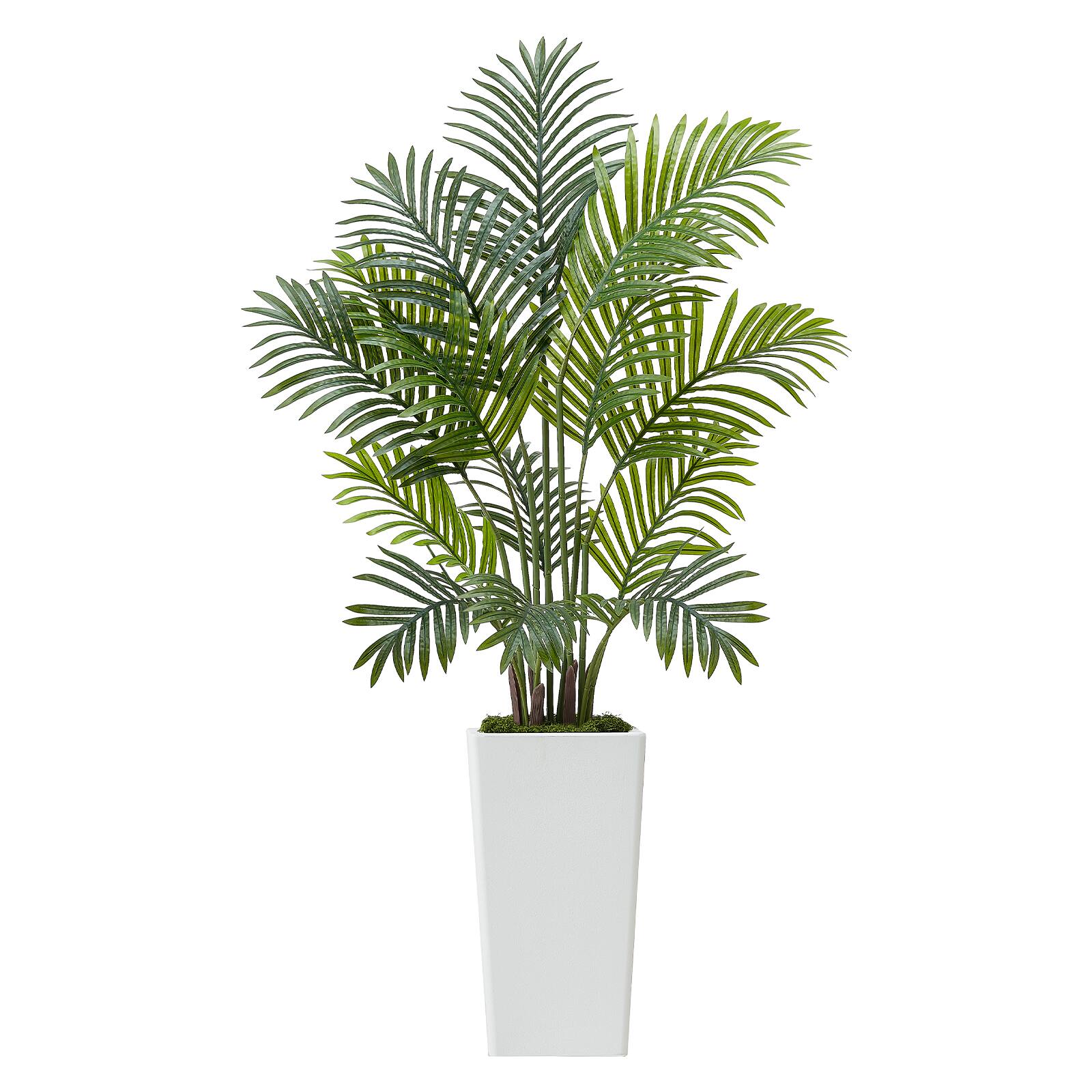 Alt View 5. VEVOR - Artificial Areca Palms 4 ft, 2 Pack Fake Palm Tropical Plants with White Tall Planter, Faux Floor Silk Plant in Pot - Green.