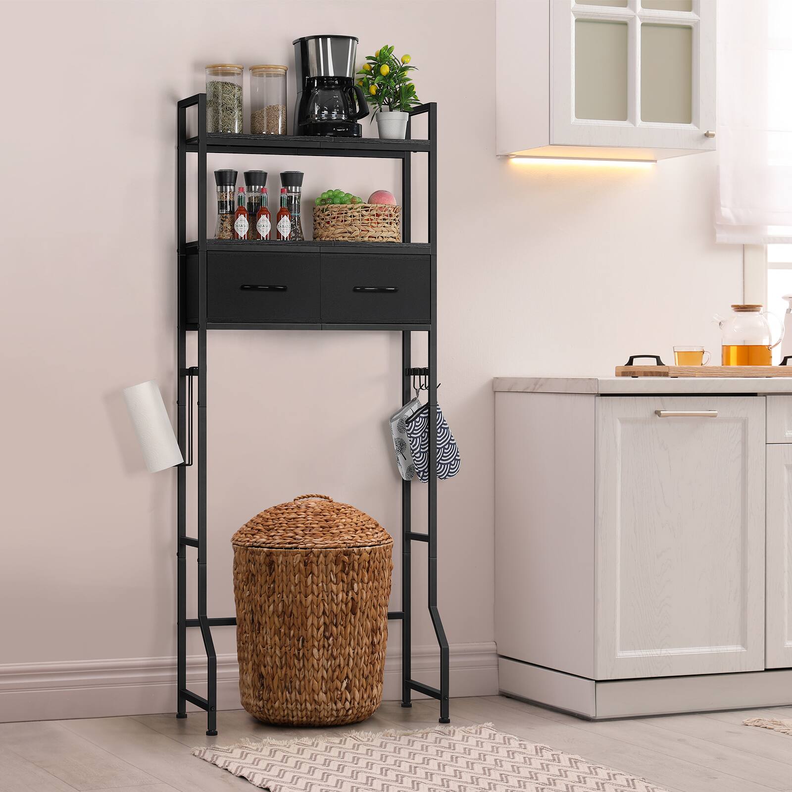 Alt View 2. Oumilen - Over-the-Toilet Storage Shelf with 2 Fabric Drawers, Black - Black.