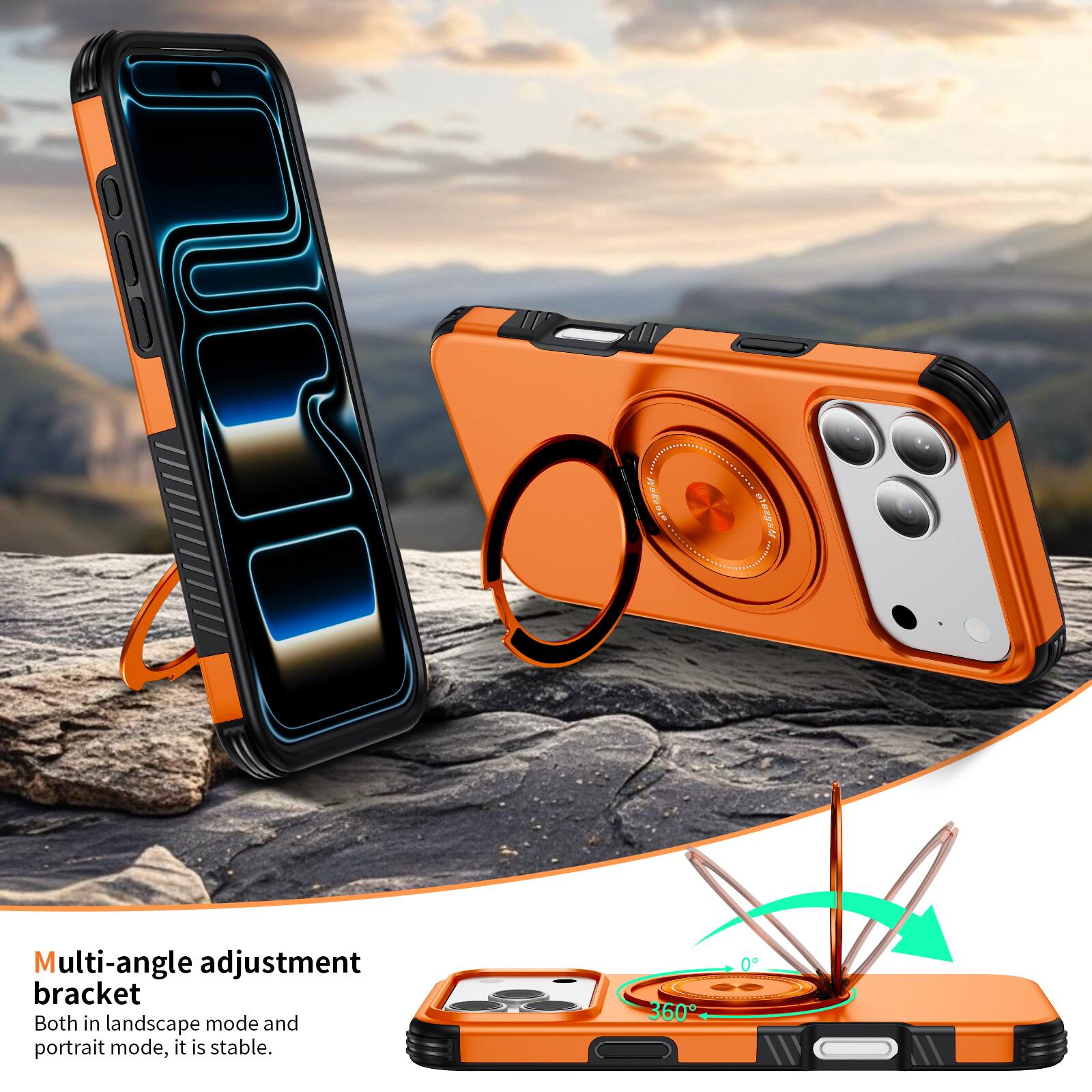 Multi-angle adjustment bracket  
Both in landscape mode and portrait mode, it is stable.  
360°