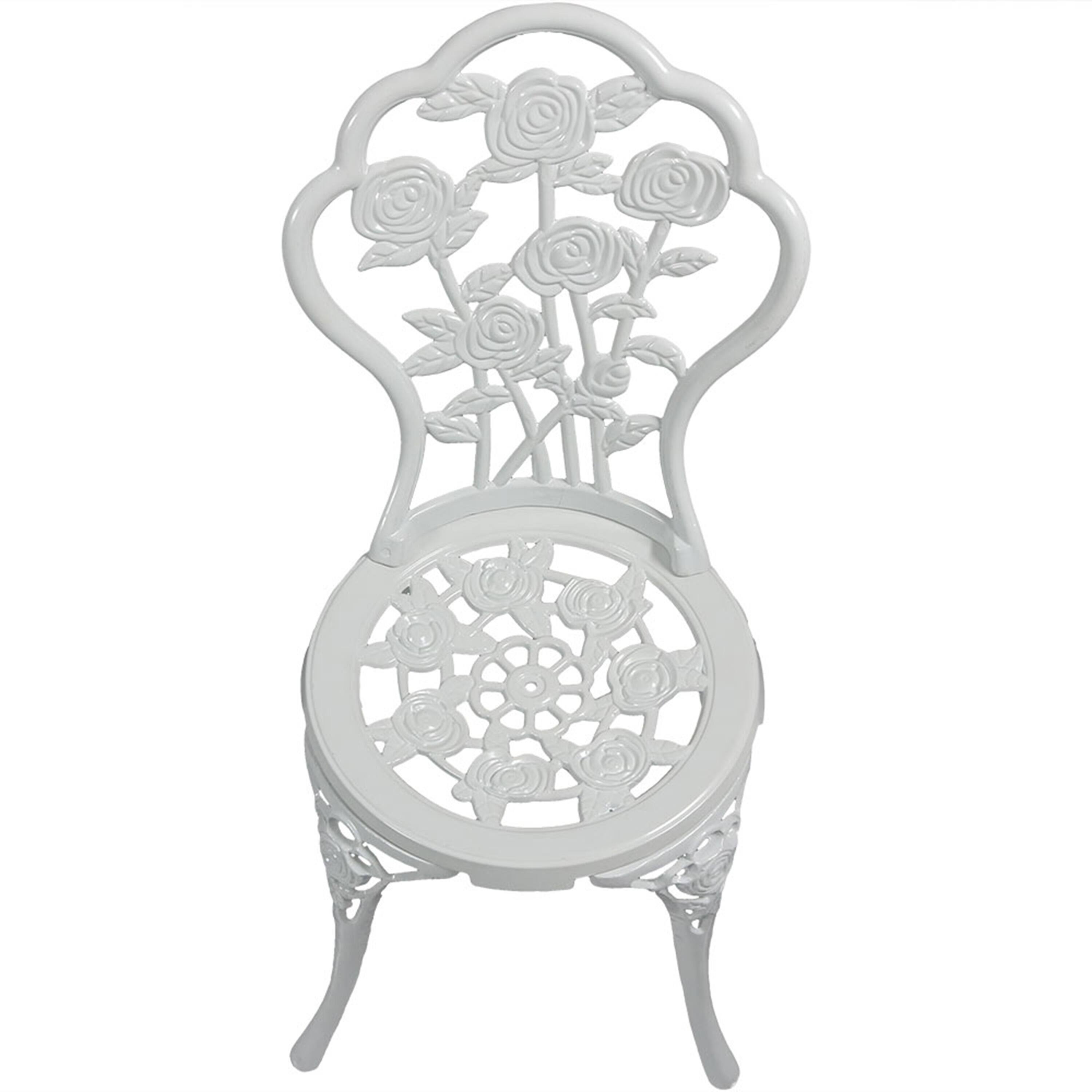 Alt View 7. Sunnydaze - Flower Design Cast Aluminum 3-Piece Patio Bistro Set - White.
