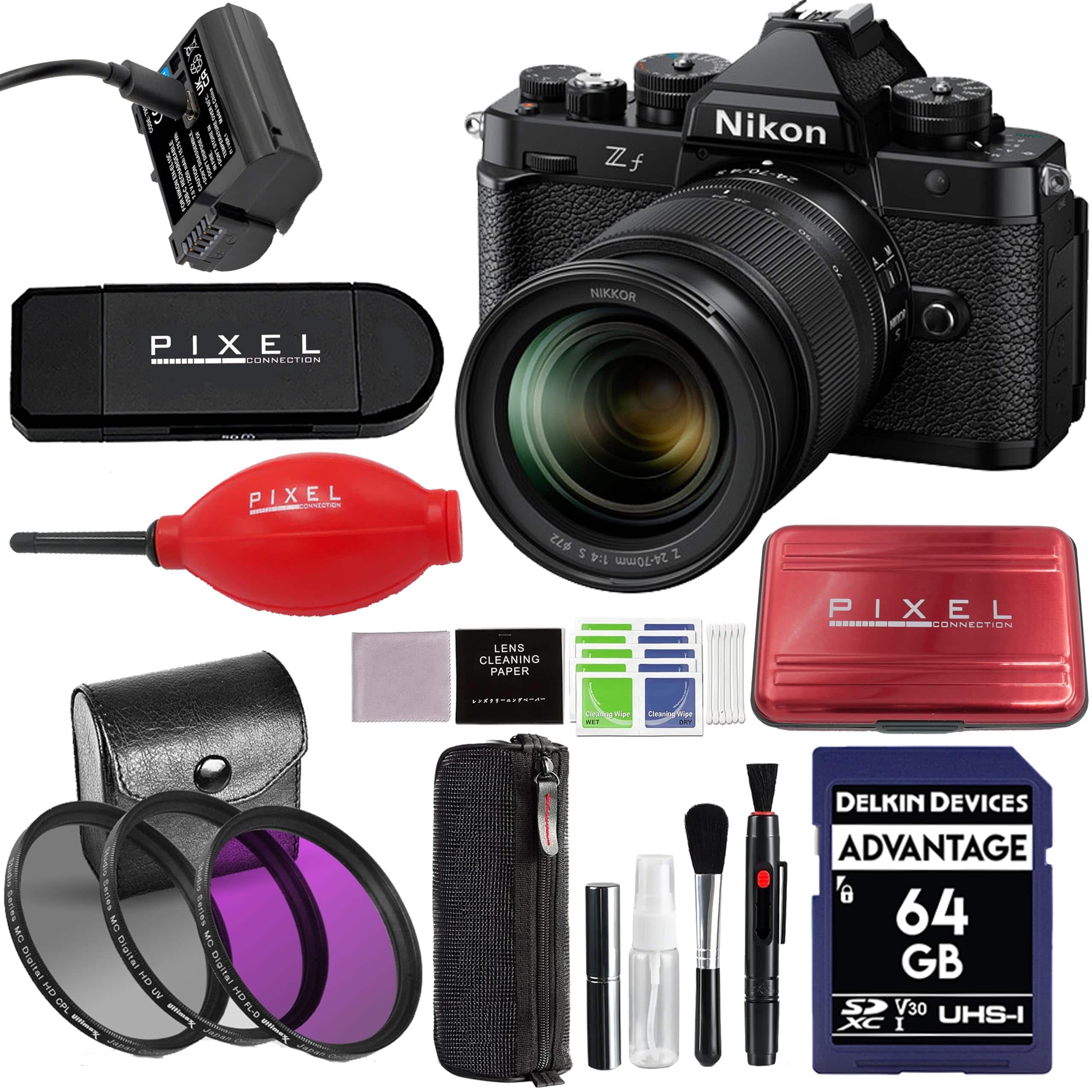 Zf Mirrorless Camera with 24-70mm f/4 Lens with Advanced Accessories and Travel Bundle | 1772 | nikon zf 24-70mm f/4 - Black