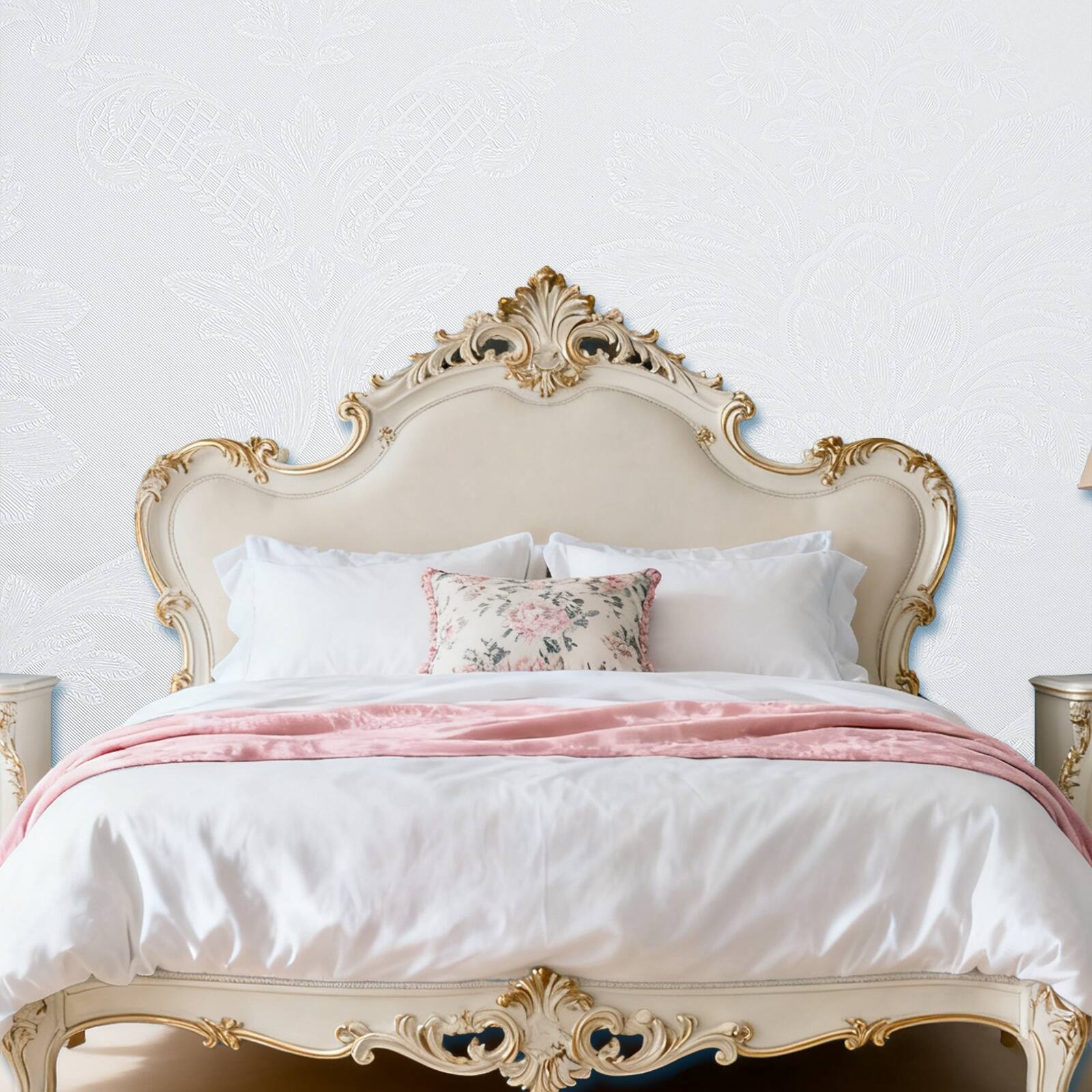 Alt View 4. Unique Bargains - Vintage Floral Wallpaper, 23.6x197 Self-Adhesive Vinyl Waterproof Baroque Peel & Stick Contact for Bedroom/Bathroom - Baroque Style-White.