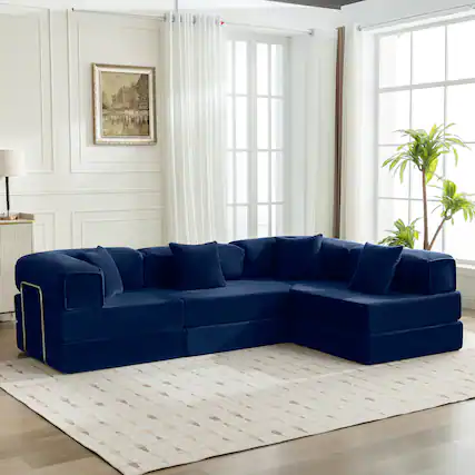 Front. KERDOM - Oversized Big Family Sofa Couch, 170 inches Extra Long Convertible Sofa Bed Sleeper Sectional Floor Building Block Couch - Navy Blue.