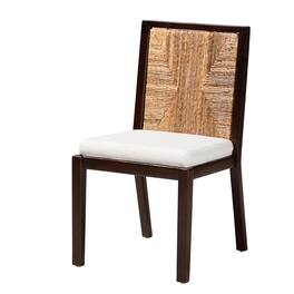 bali & pari - Joana Modern Bohemian Mahogany Wood and Natural Seagrass Dining Side Chair - Dark Brown/Natural Brown/White