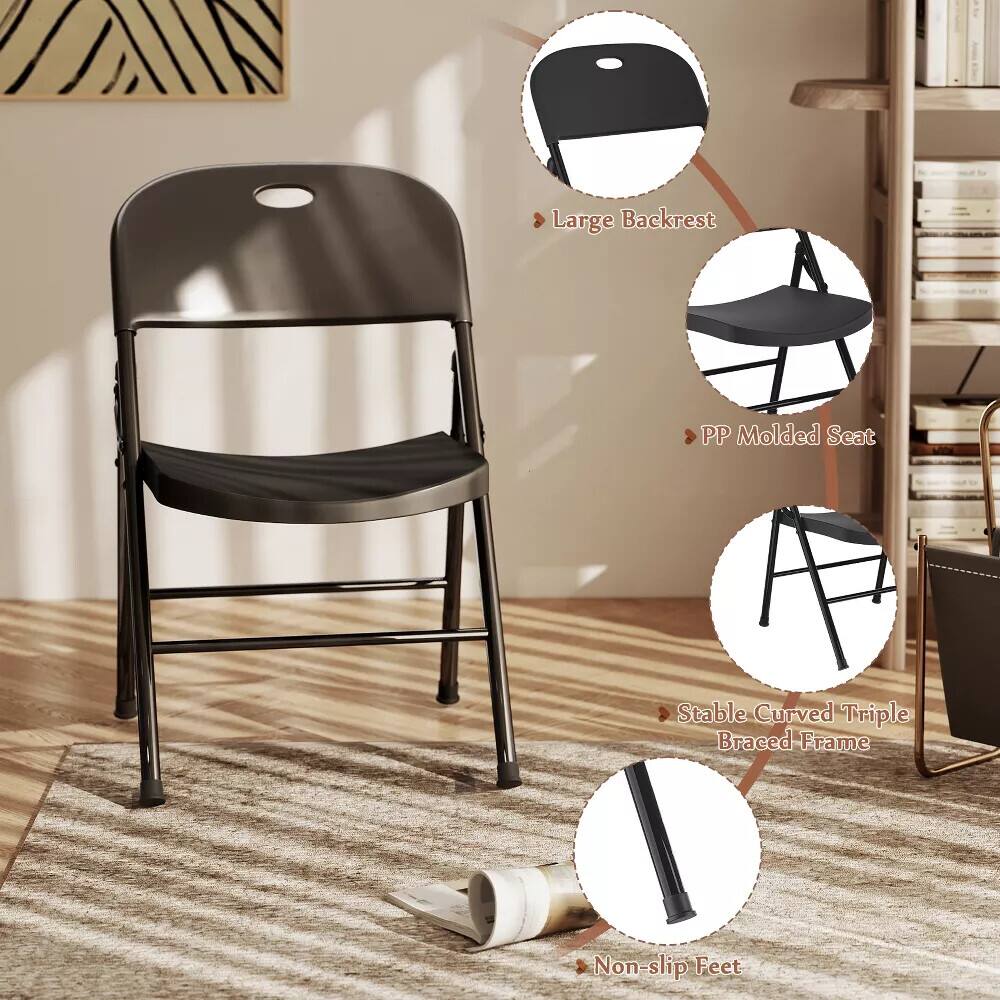 - Large Backrest
- PP Molded Seat
- Stable Curved Triple Braced Frame
- Non-slip Feet