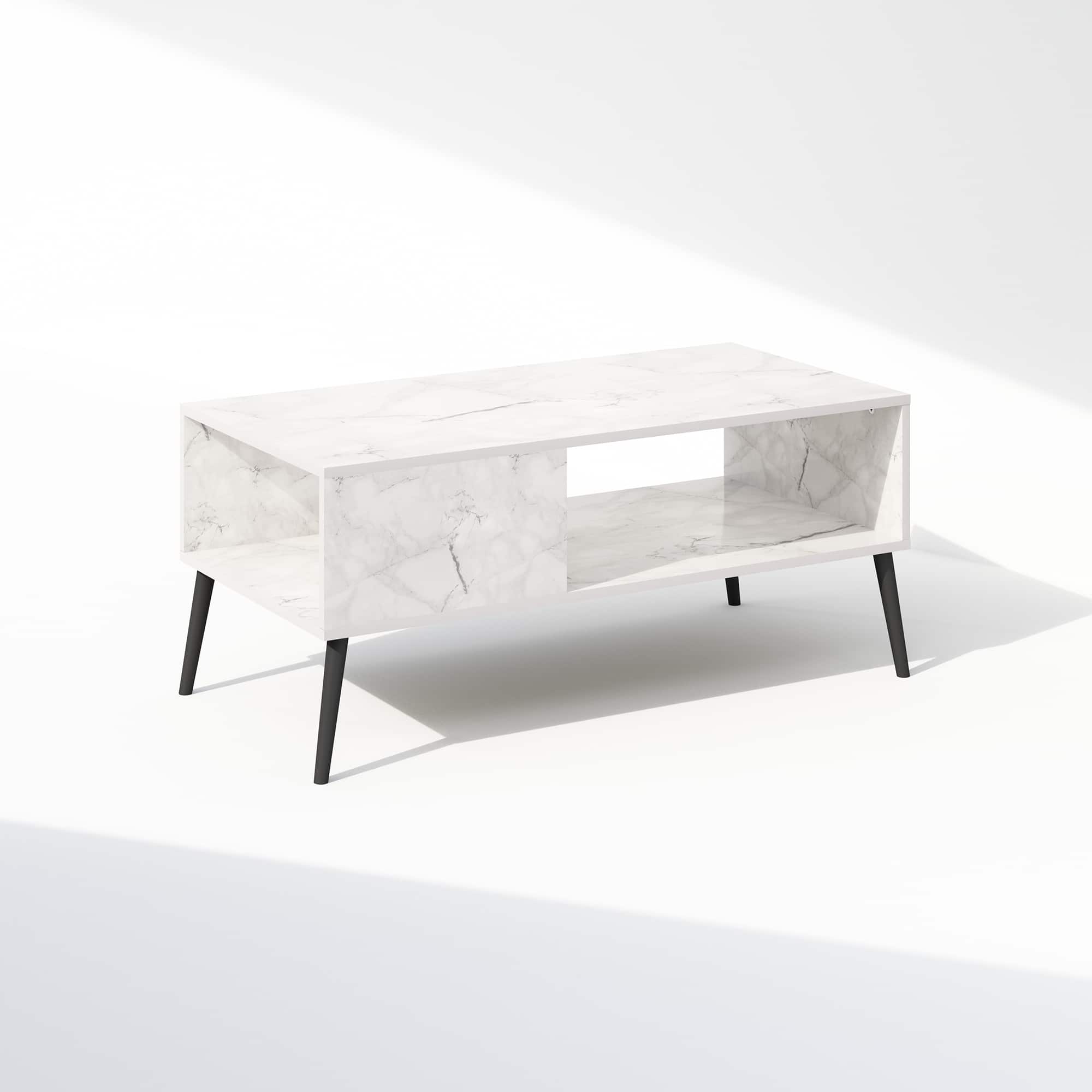 Furinno - Claude Mid Century Style TV Stand for TV up to 40 with Wood Legs - Marble White
