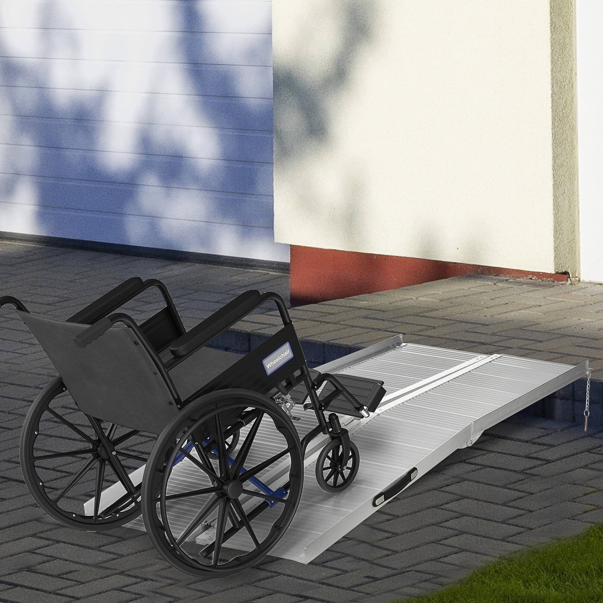 Alt View 1. Homcom - Wheelchair Ramp 6FT, Foldable Aluminum Threshold Ramp with Non-Slip Surface and Handle, 600lbs Weight Capacity - Silver.