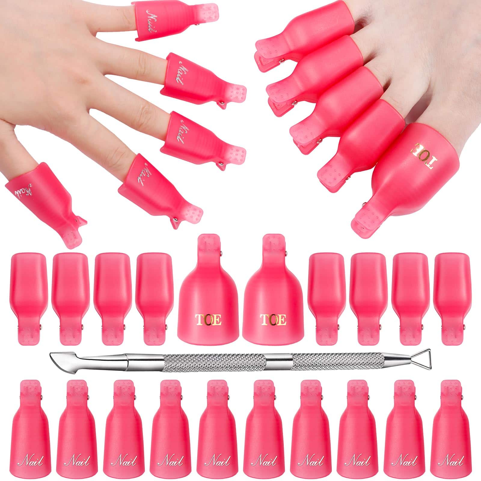 Stylel Star - Clips Remove Gel Polish Double Ended Metal Cuticle Pusher Plastic Resuable Finger Soak Off Removal Art Remover Cap Clip