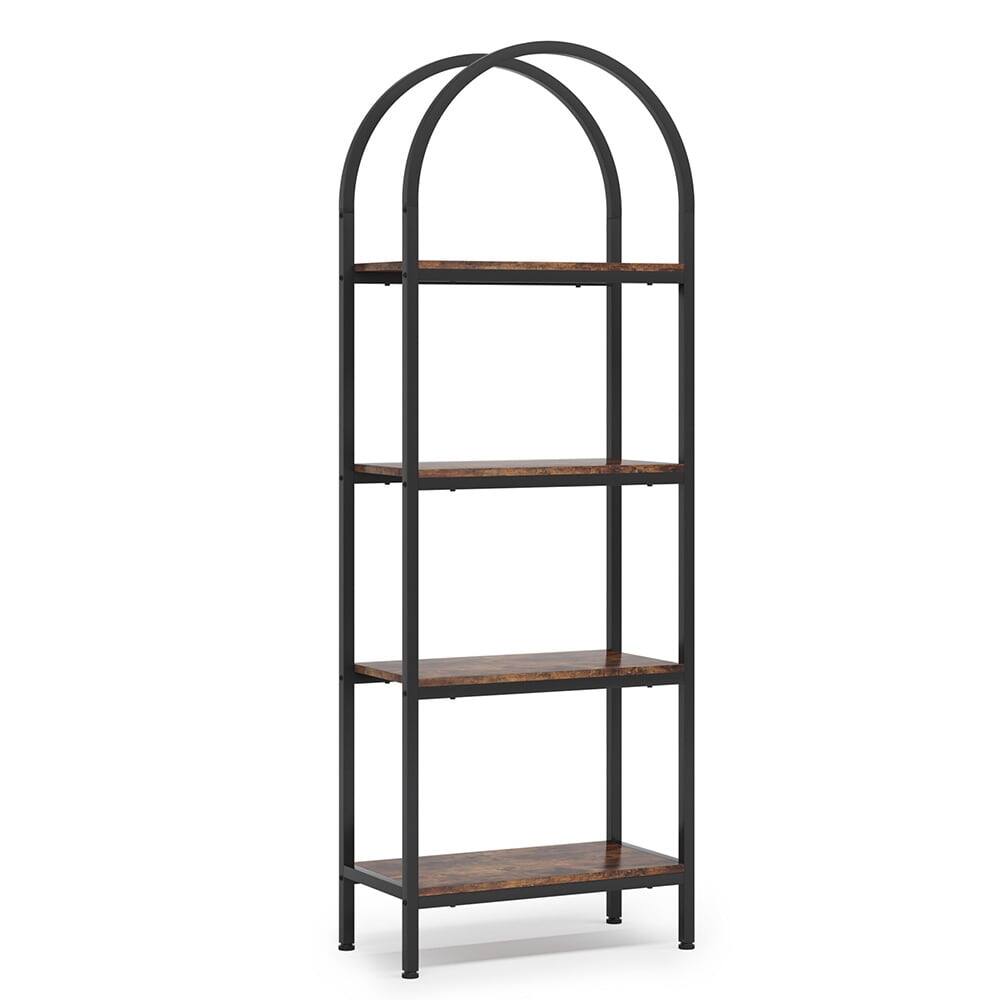 Angle. Kadyn - Kadyn Book Storage Display Book Shelf,4-Tier / 5-Tier Bookshelf, Arched Bookcase Display Rack with Storage Shelves - Rustic Brown.