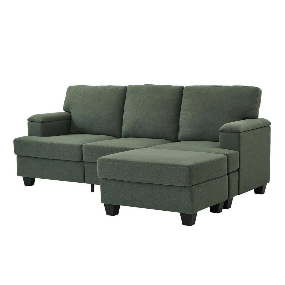 Alt View 10. Resenkos - 86" L-Shaped Sectional with Ottoman, 3-Seater with Thick Cushions and Armrest Organizer, Dark Green - Green.