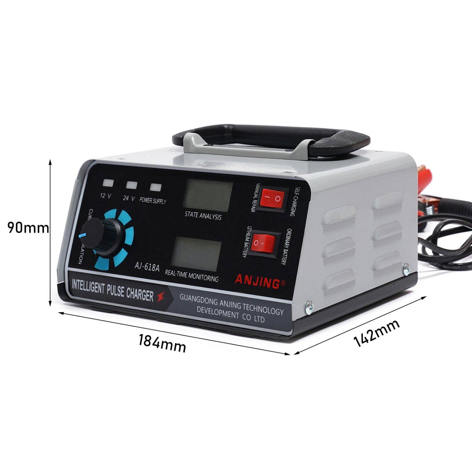 12 V 24 V MANUAL - SELF POWER SUPPLY  
REVAIR CHARGING  
CUR. STATE ANALYSIS  
90mm LITHIUM ORDINARY BATTERY  
AJ-618A REAL-TIME MONITORING  
ANJING INTELLIGENT PULSE CHARGER  
GUANGDONG ANJING DEVELOPMENT TECHNOLOGY CO LTD  
184mm x 142mm