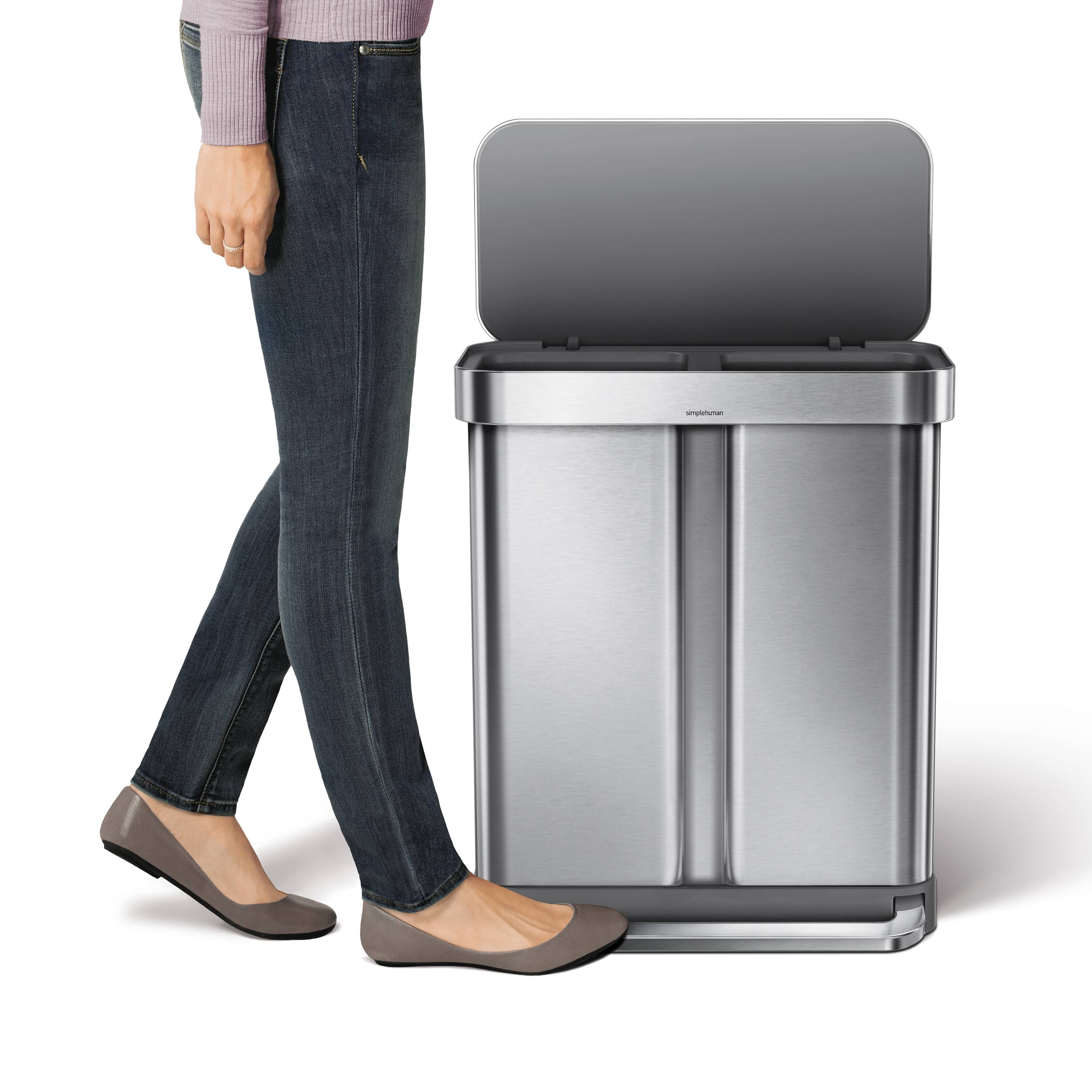 Alt View 4. simplehuman - 58L recycler rectangular step can, brushed stainless steel - Brushed.