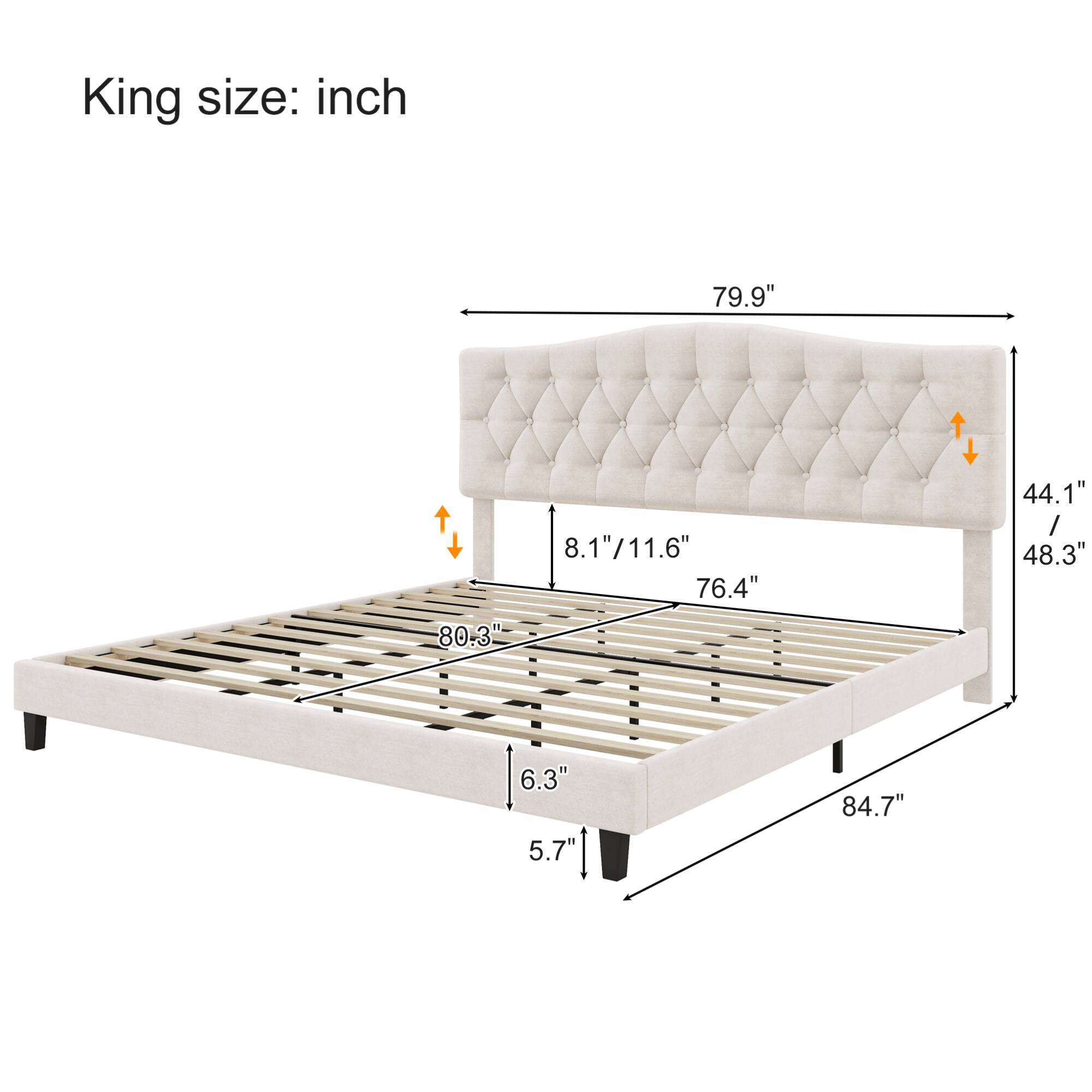 King size: inch  
79.9"  
80.3"  
8.1"/11.6"  
76.4"  
44.1" / 48.3"  
6.3"  
5.7"  
84.7"