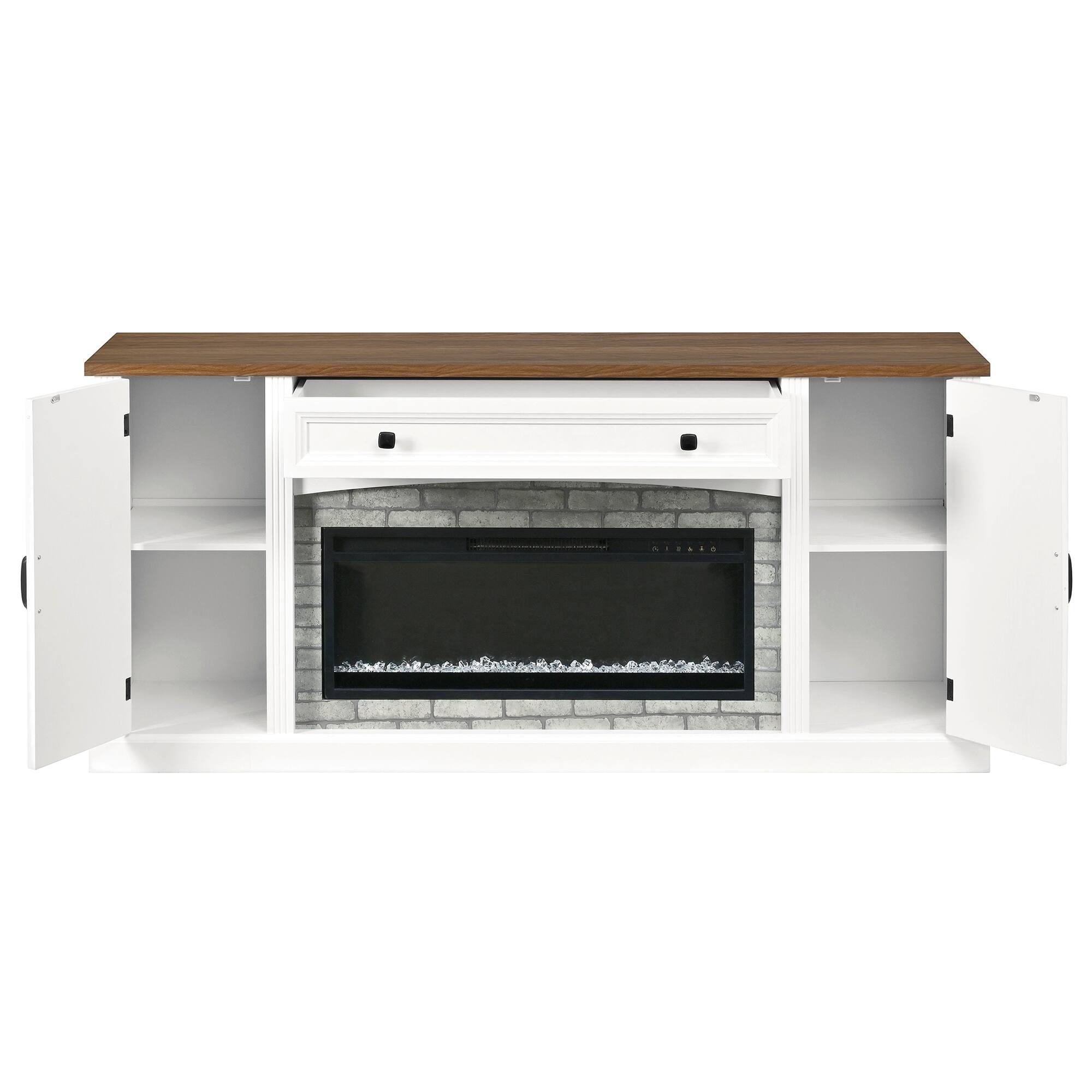 Left. Whisen - 70-Inch Electric Fireplace TV Stand,Media Console with Mantel, Storage Drawer & Adjustable Shelves - White.