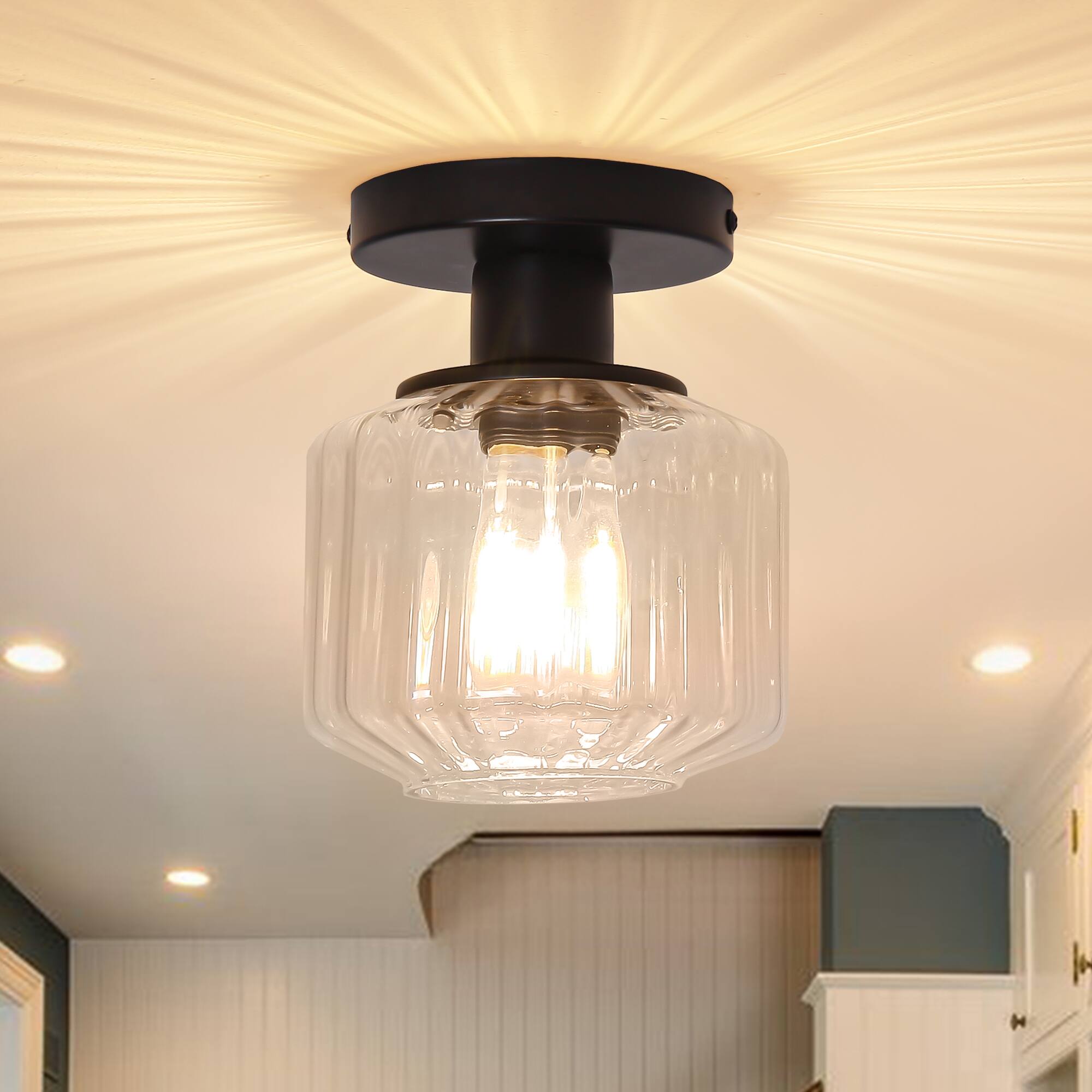 Parrot Uncle - 6" Wide Modern Glass Semi Flush Mount Ceiling Light - Black