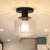Front. Parrot Uncle - 6" Wide Modern Black Glass Semi Flush Mount Ceiling Light - Black.