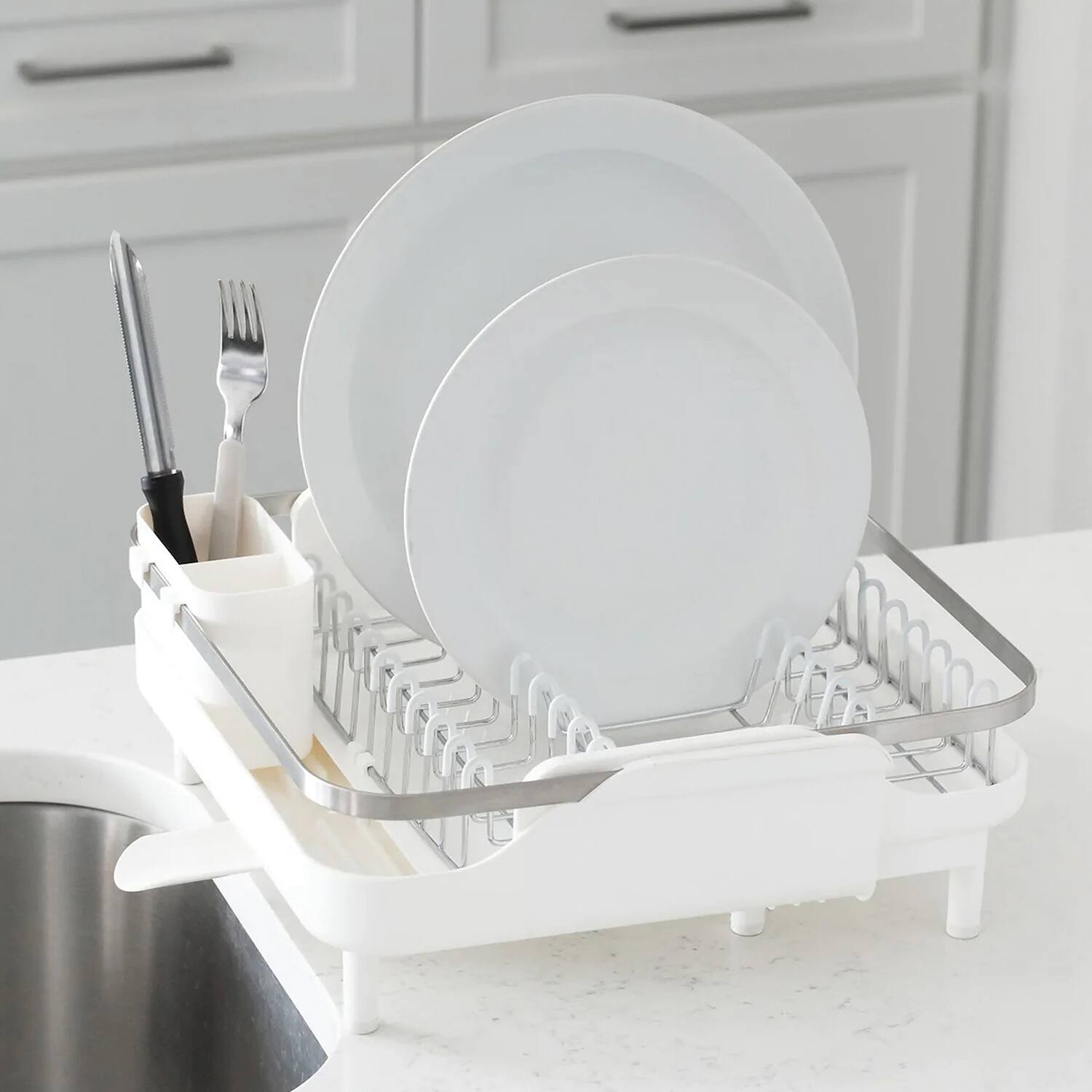 Angle. Better Houseware - Better Houseware 3429 Large Expanding Dish Rack - white.