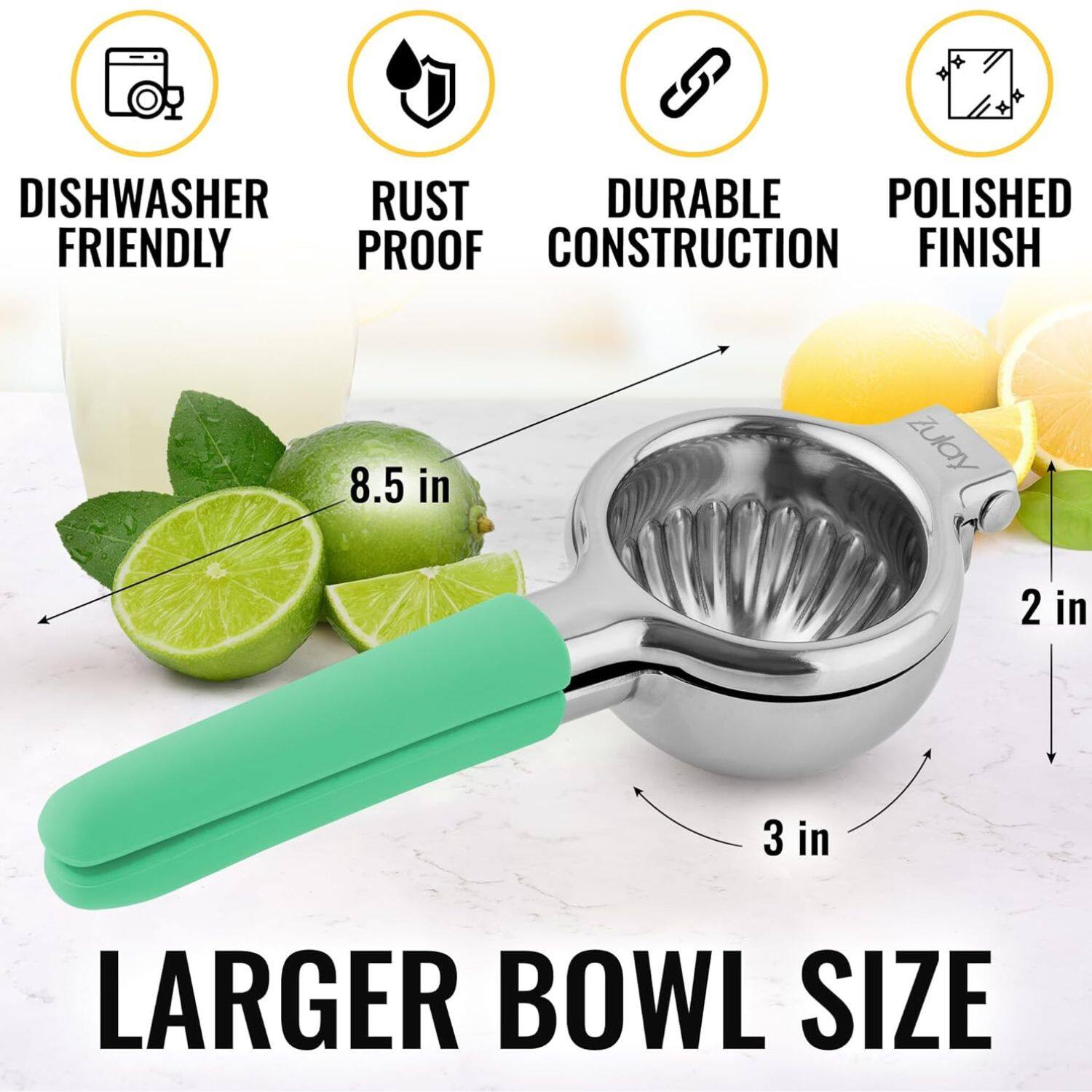 DISHWASHER FRIENDLY, RUST PROOF, DURABLE CONSTRUCTION, POLISHED FINISH, 8.5 in, 2 in, 3 in, LARGER BOWL SIZE