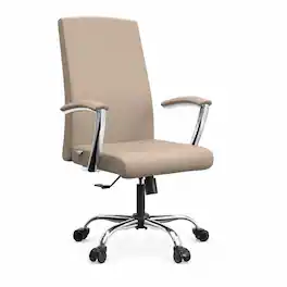 LeisureMod - Evander Series Leather Office Chair, Executive Modern Upholstered Swivel Desk Chair with Armrests and Wheels - Taupe