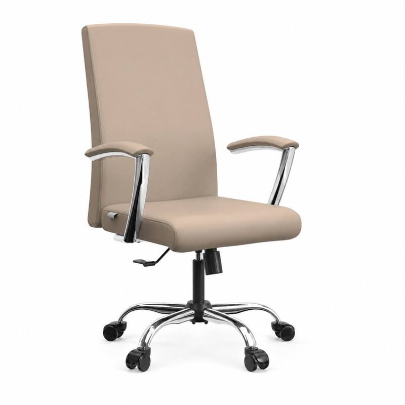 Front. LeisureMod - Evander Series Leather Office Chair, Executive Modern Upholstered Swivel Desk Chair with Armrests and Wheels - Taupe.