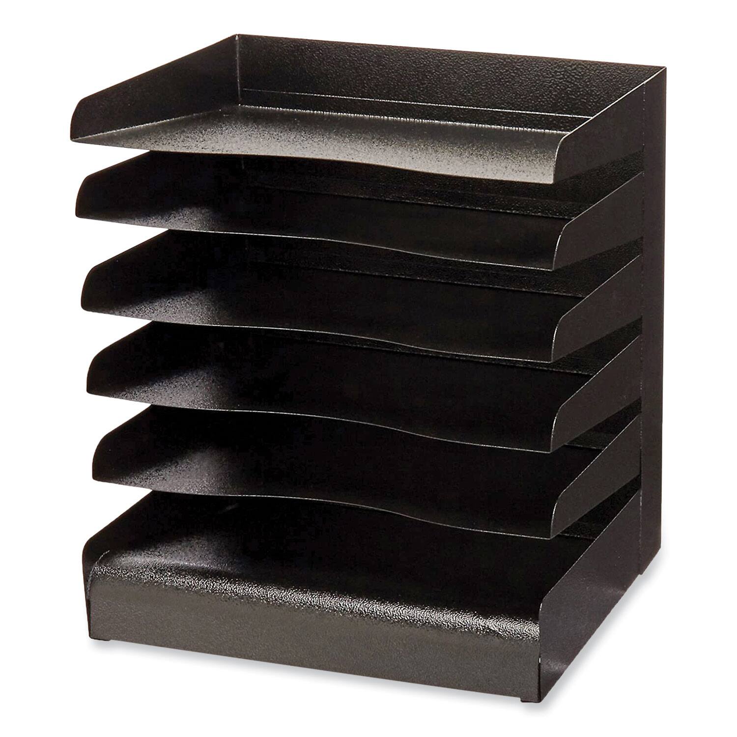 Angle. Safco - Safco Slanted Shelves Steel Desk Tray Sorter 6 Tier Desktop Durable Powder Coated Black Steel - Black.