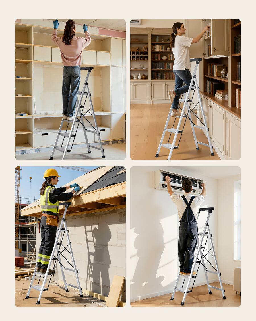 5 Inch Step VEVOR 5 Step Ladder, Folding Step Stool with Wide Anti Slip Pedal and ...