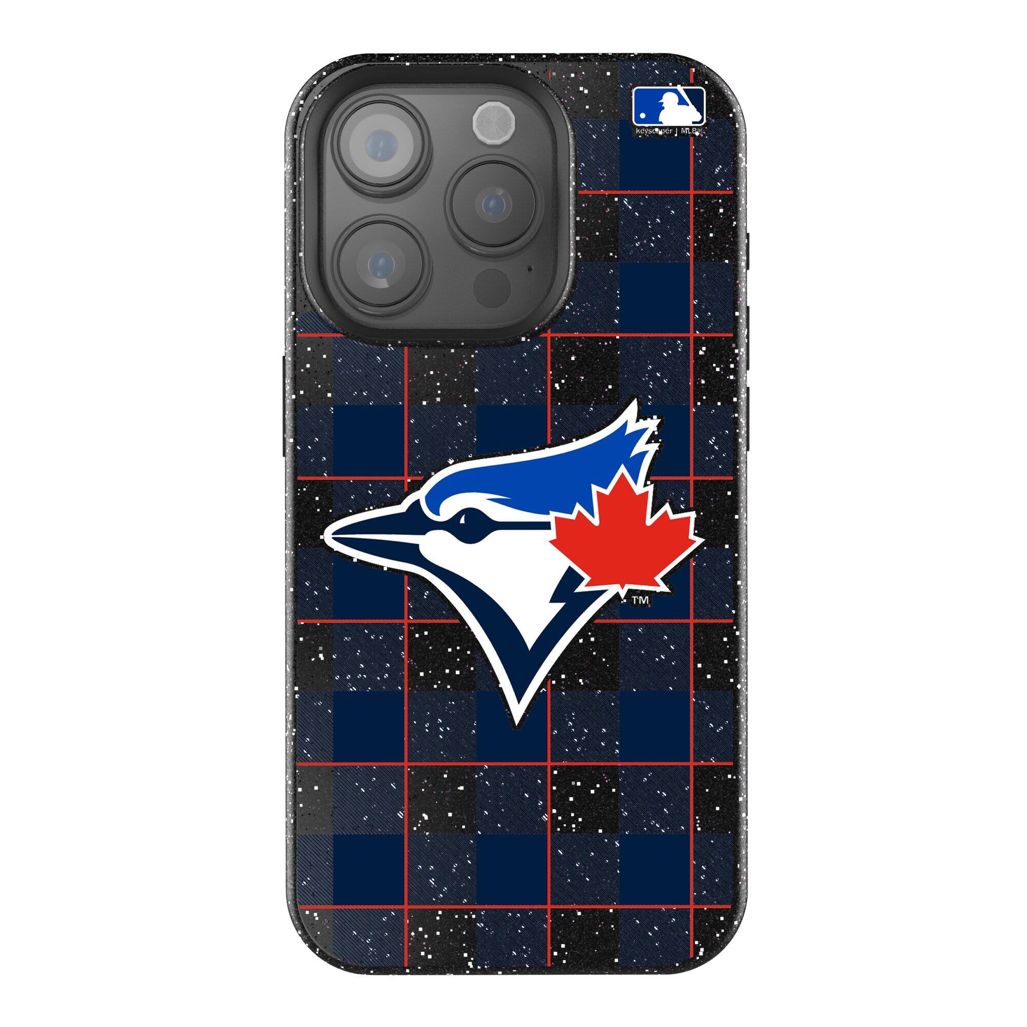 Front. Keyscaper - Toronto Blue Jays Plaid Bling iPhone Case - 16 Pro Max - Black.