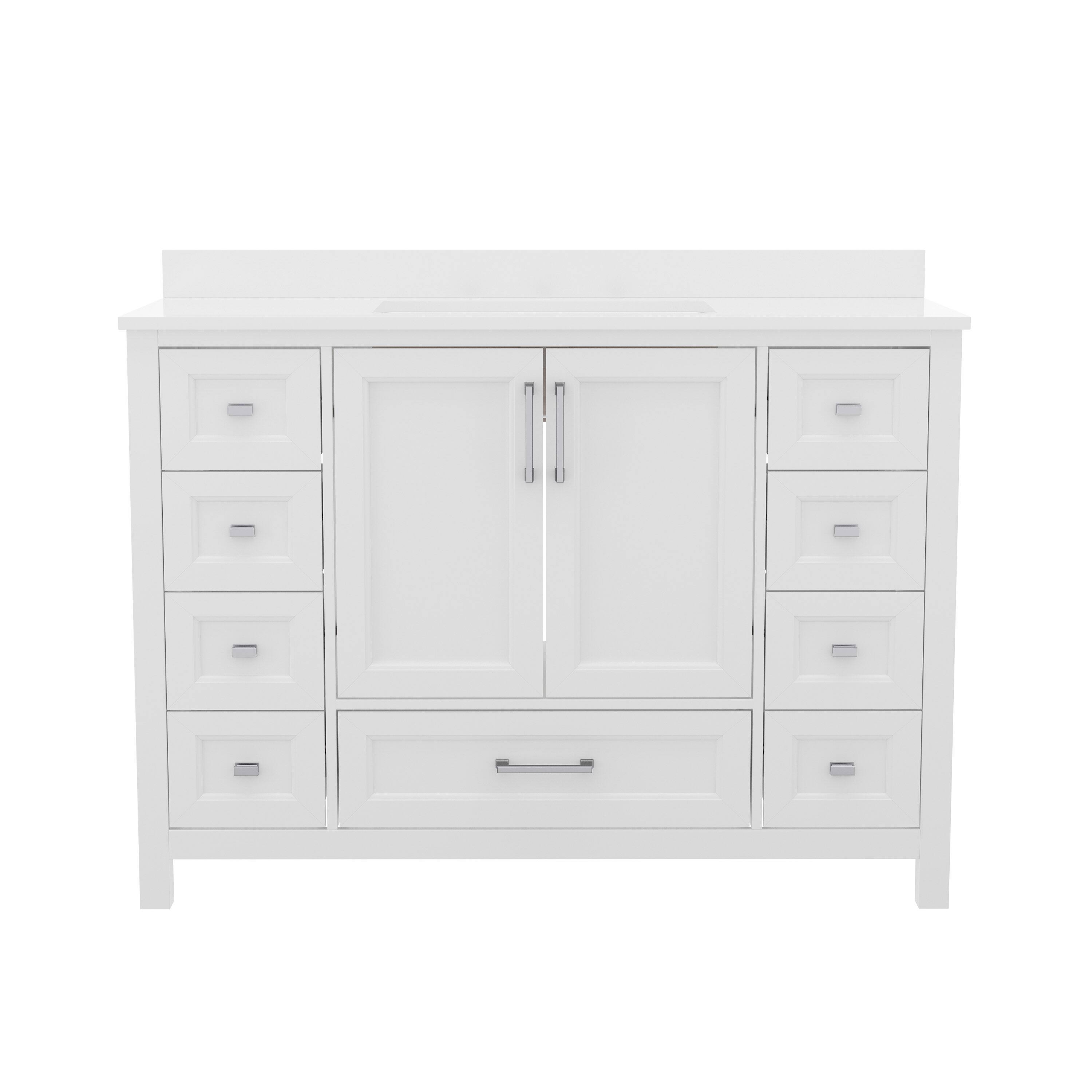 Angle. Flash Furniture - Vega 48 Inch Bathroom Vanity with Sink, Storage Cabinet with Soft Close Doors, and 9 Drawers, Carrara Marble Finish Coun - White.